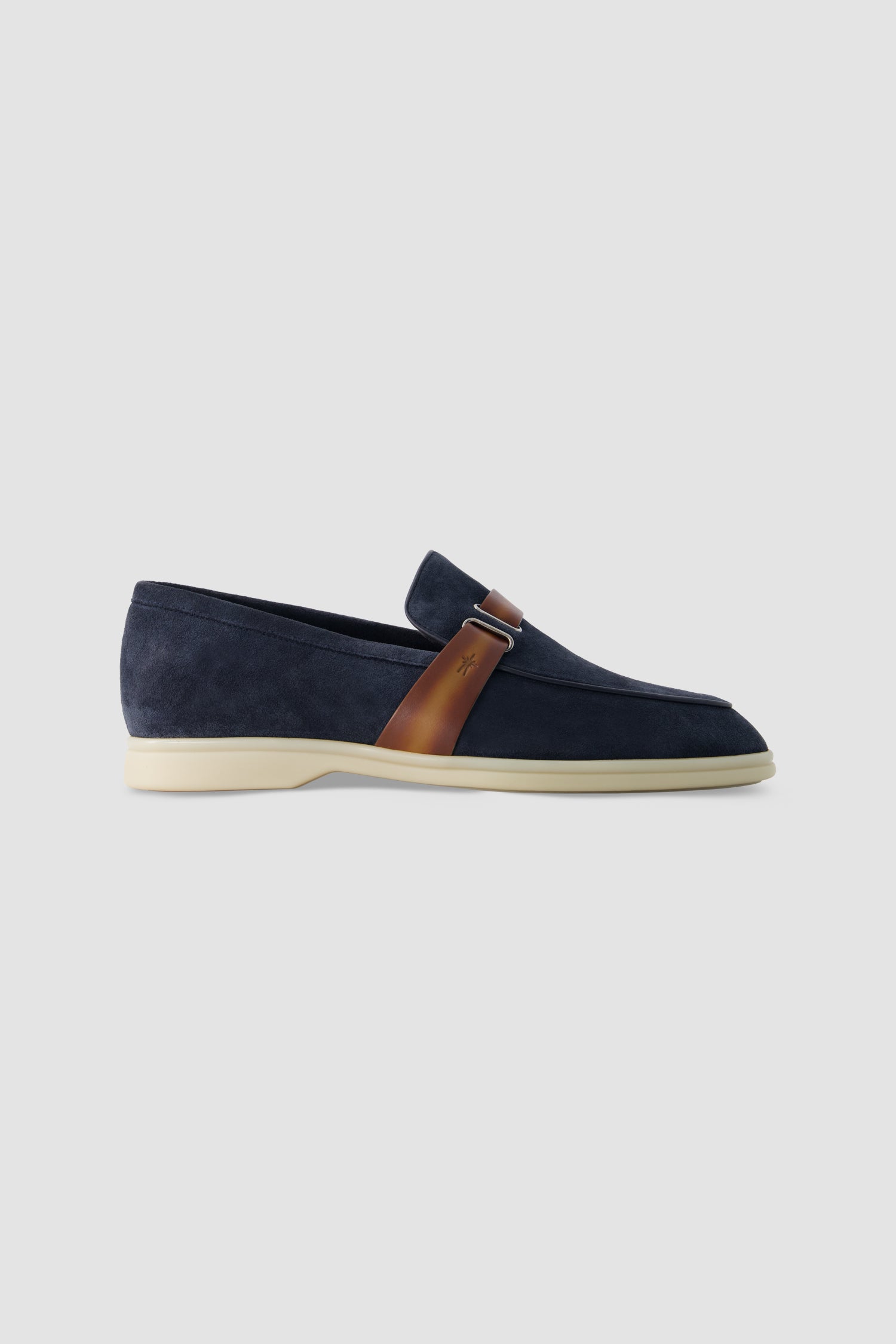 Corthay Navy Suede Leather Contrast Strap Loafers