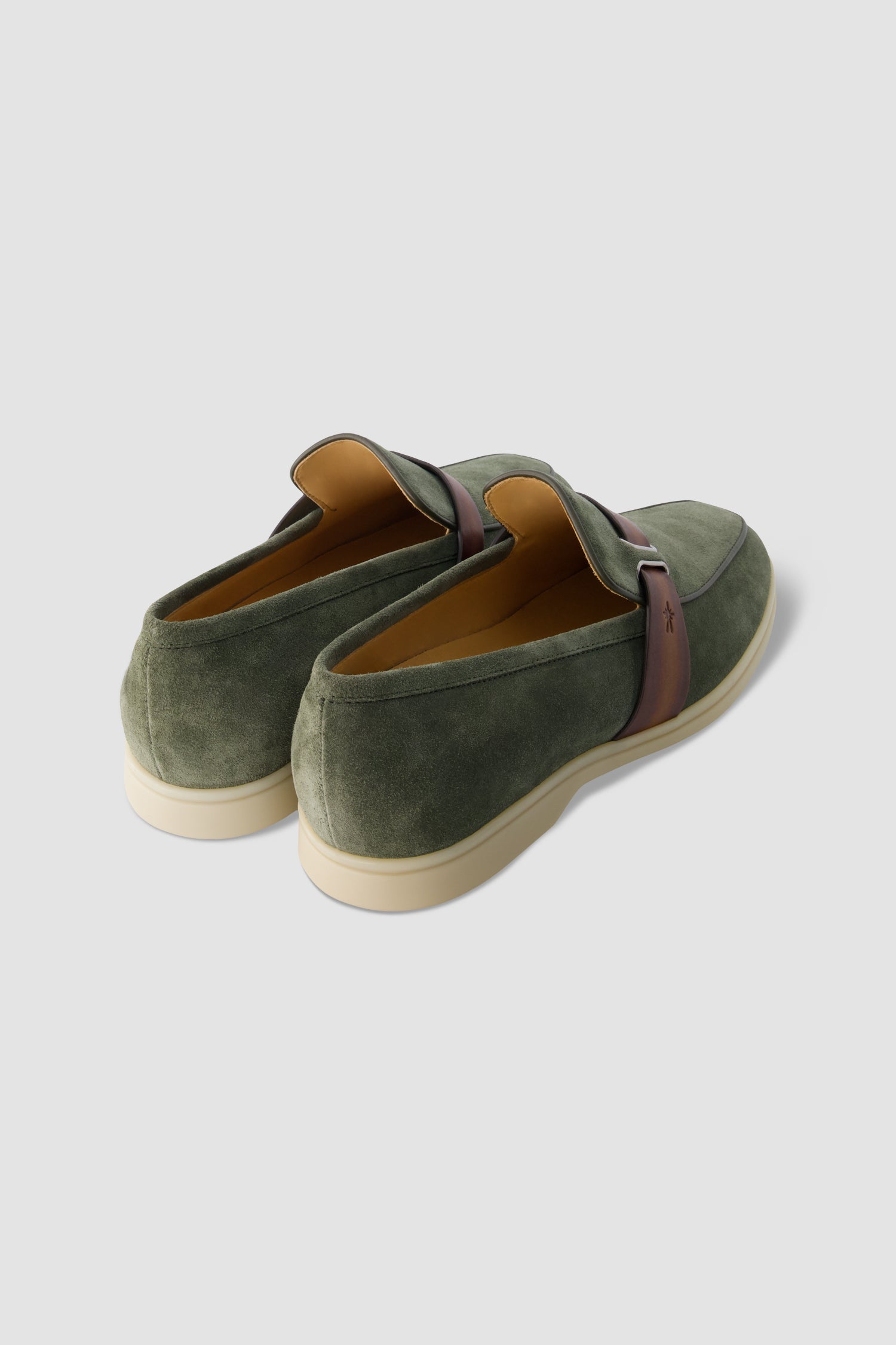 Corthay Green Suede Leather Contrast Strap Loafers