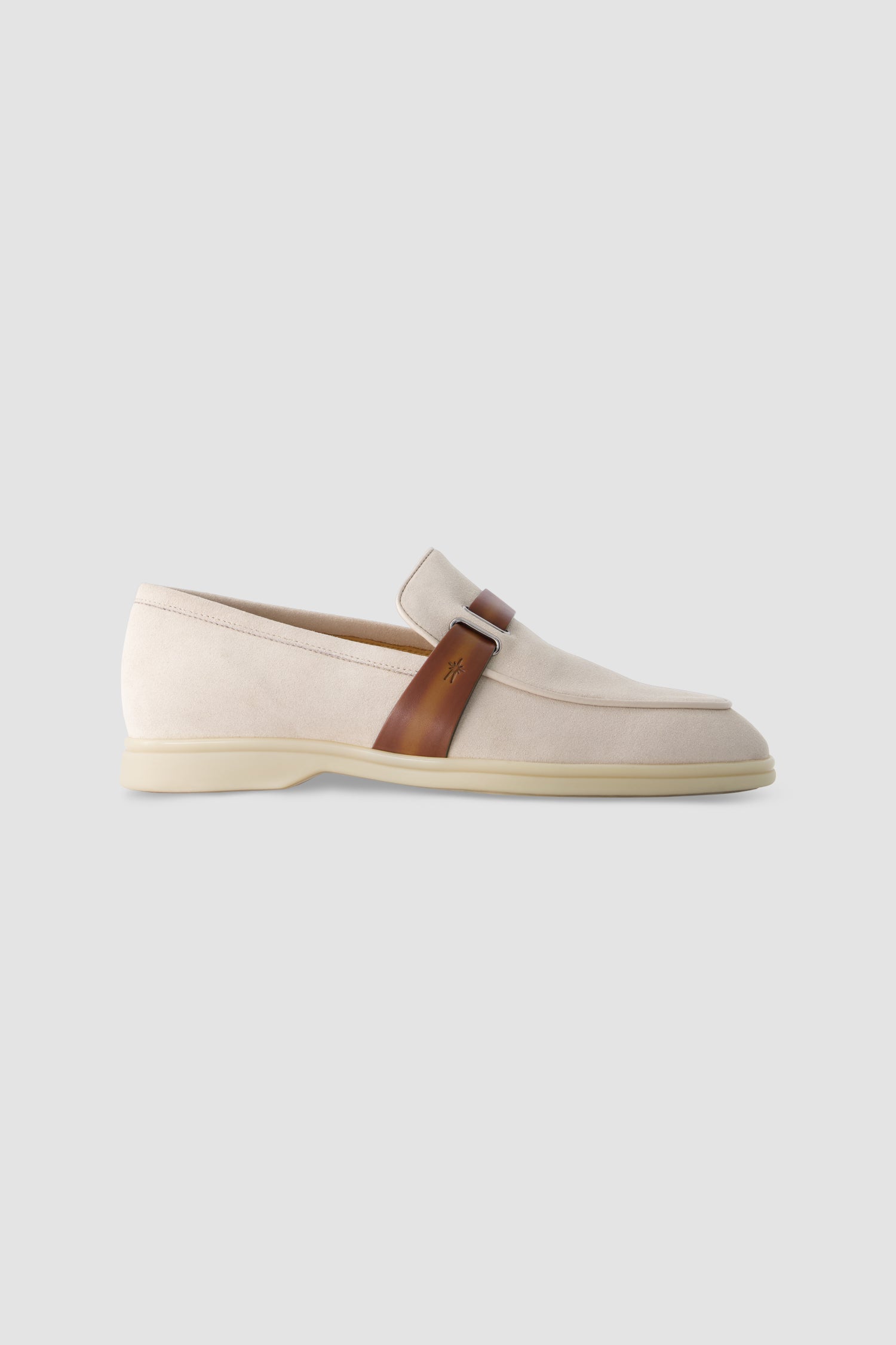 Corthay Beige Suede Leather Contrast Strap Loafers