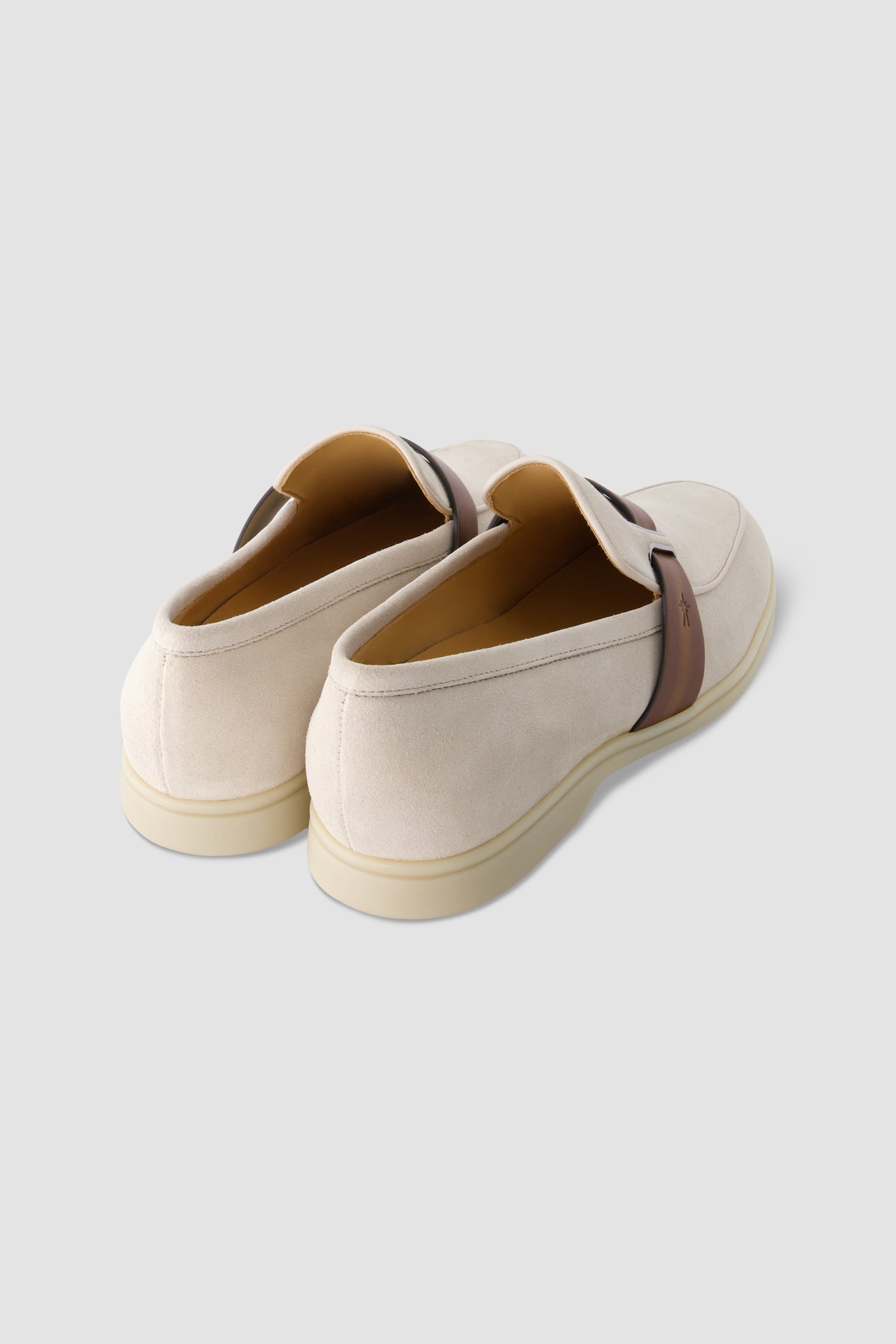 Corthay Beige Suede Leather Contrast Strap Loafers