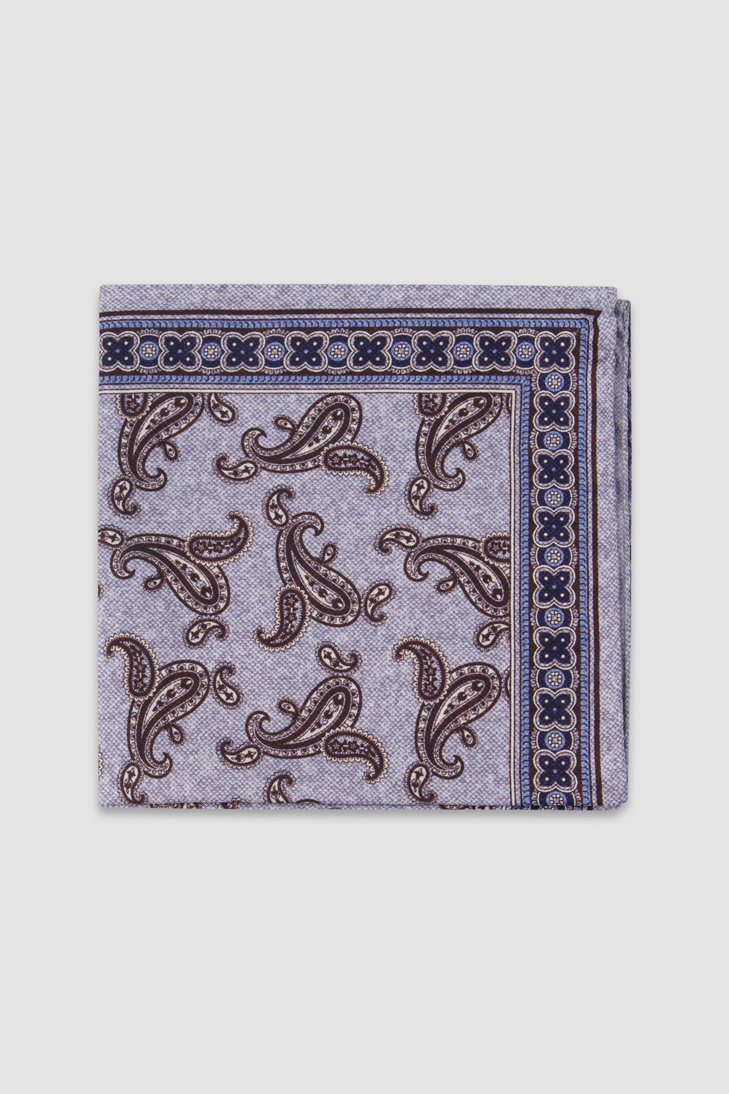 Luigi Borrelli Blue Silk Paisley Print Pocket Square