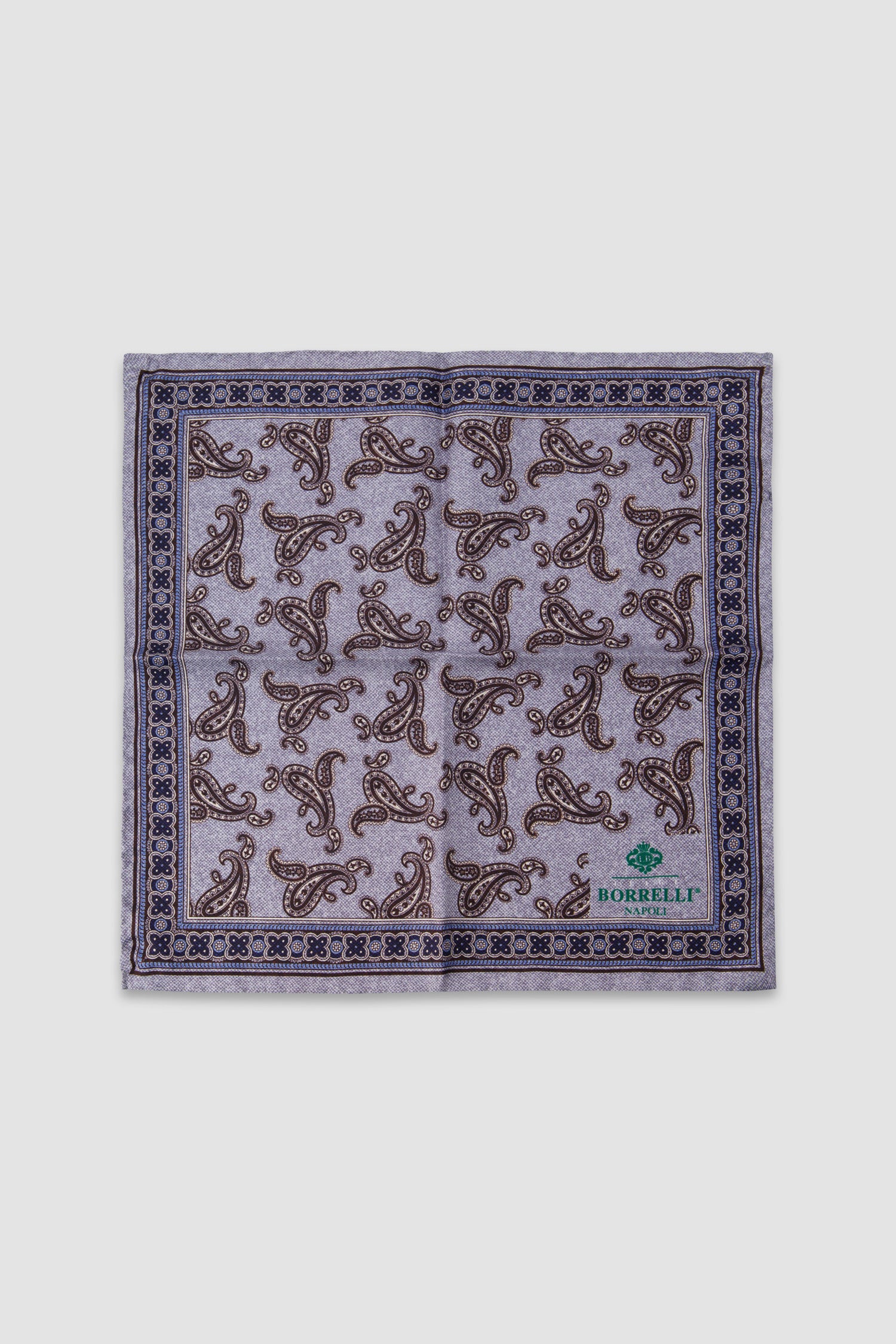 Luigi Borrelli Blue Silk Paisley Print Pocket Square