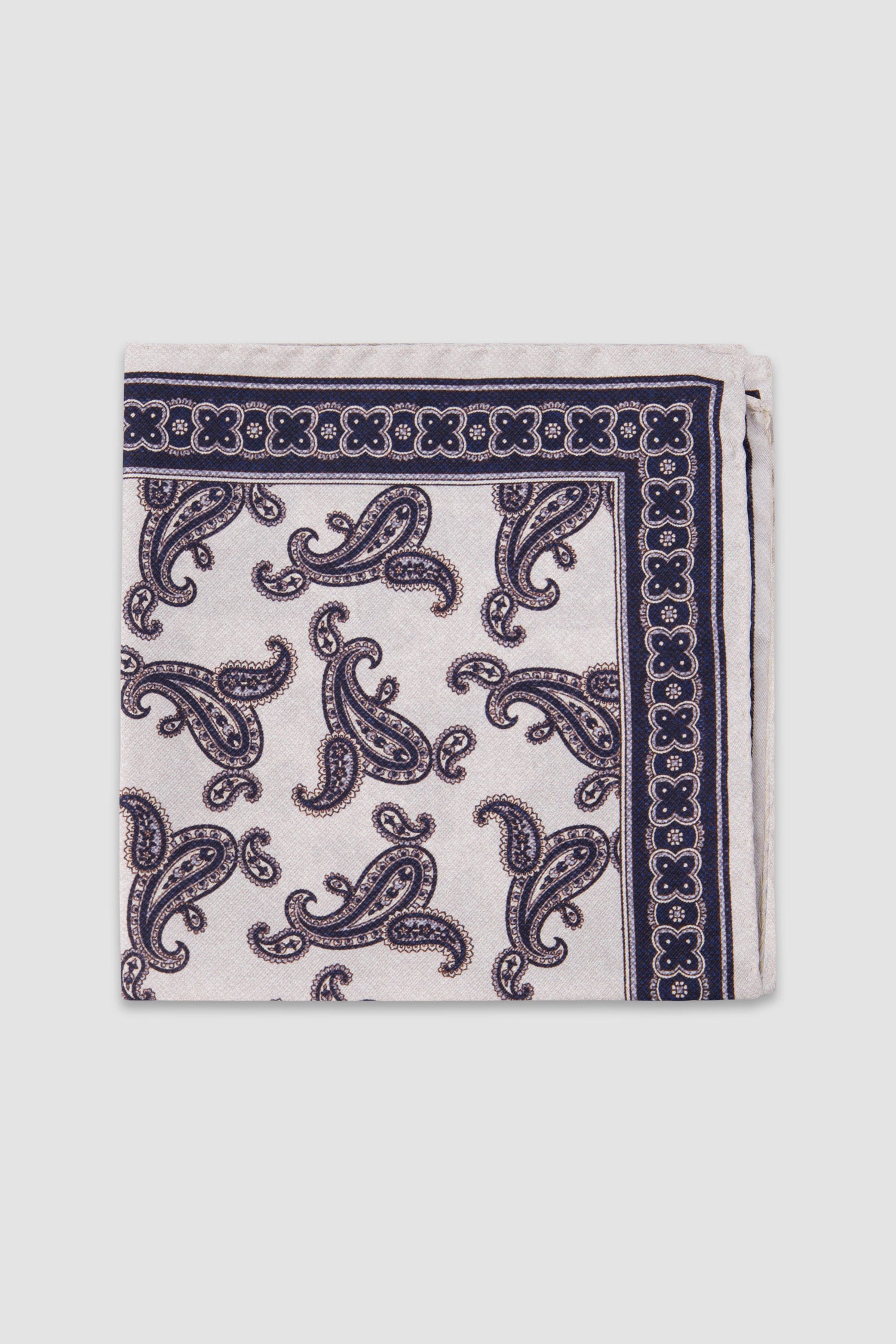 Luigi Borrelli Beige Silk Paisley Print Pocket Square