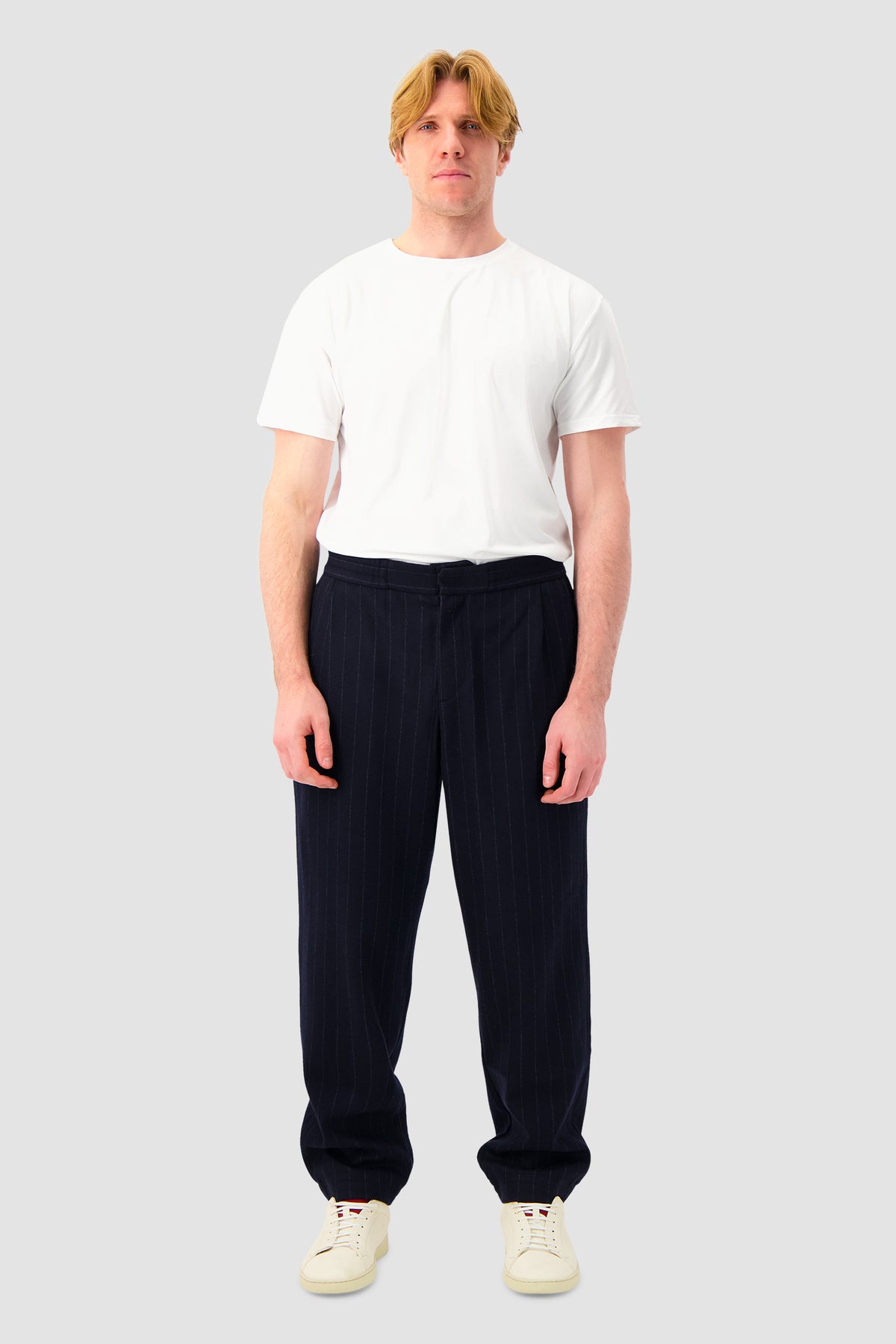 Sease Navy Virgin Wool Pinstripe Joggers