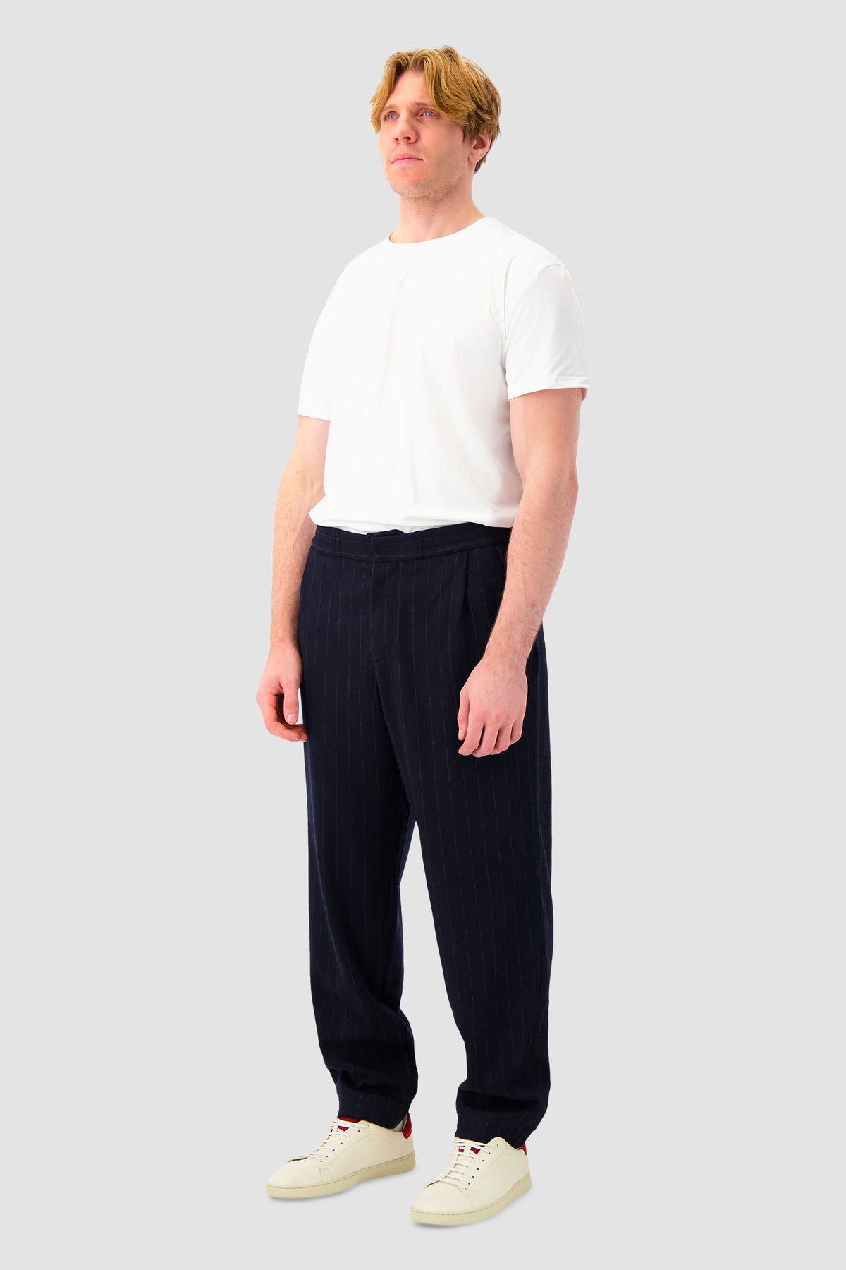 Sease Navy Virgin Wool Pinstripe Joggers