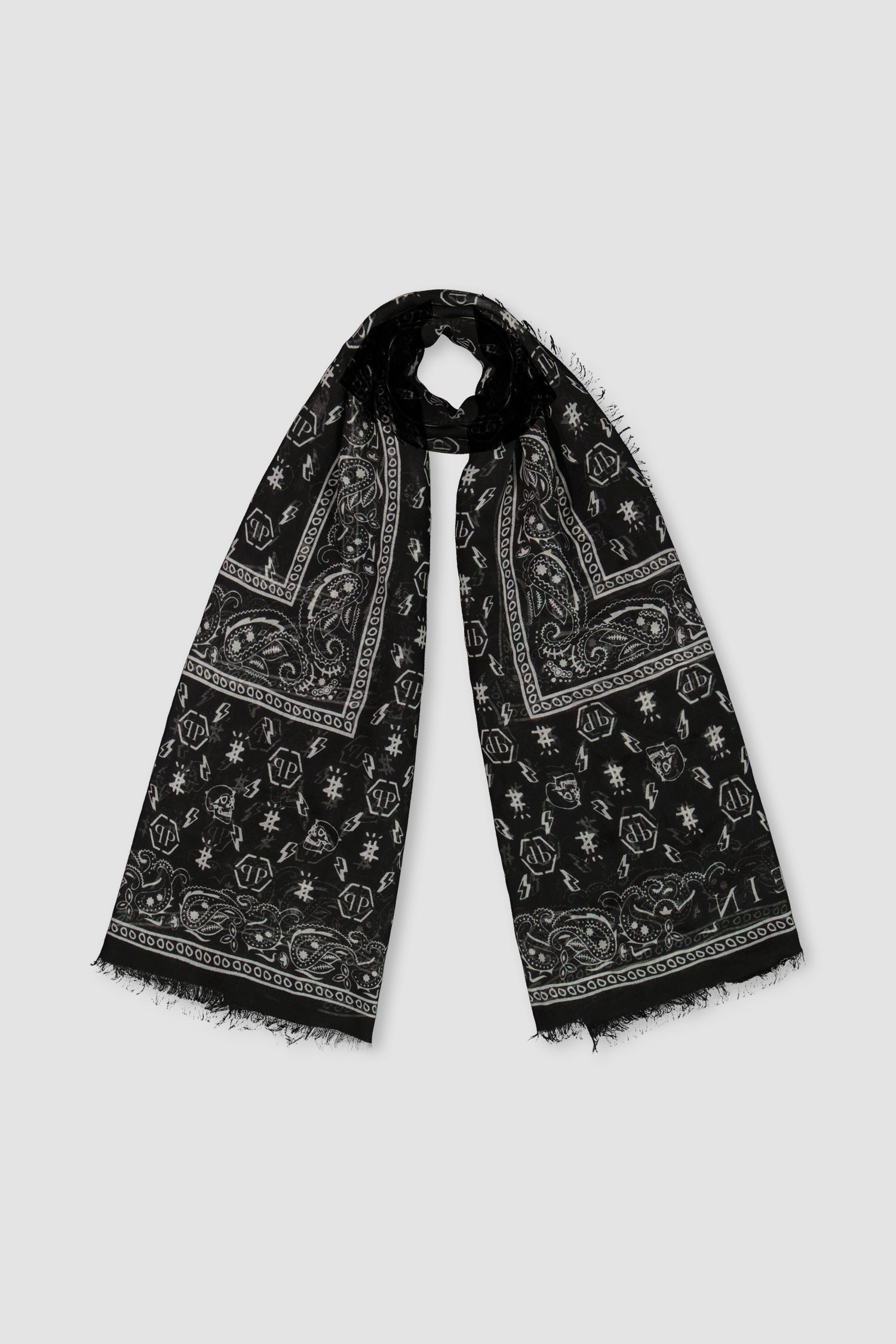 Philipp Plein Black Monogram Scarf