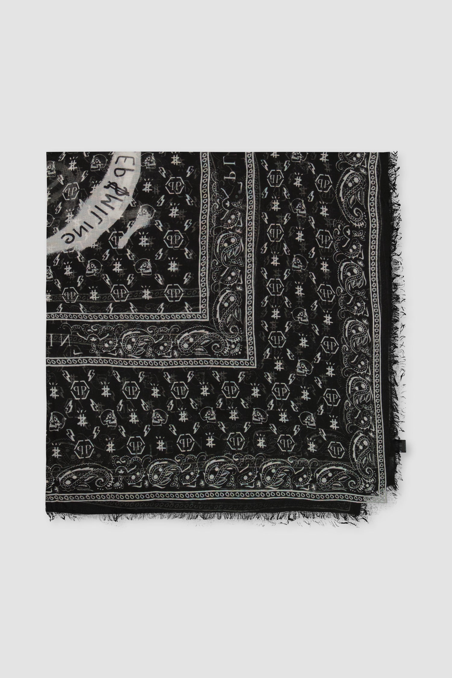 Philipp Plein Black Monogram Scarf