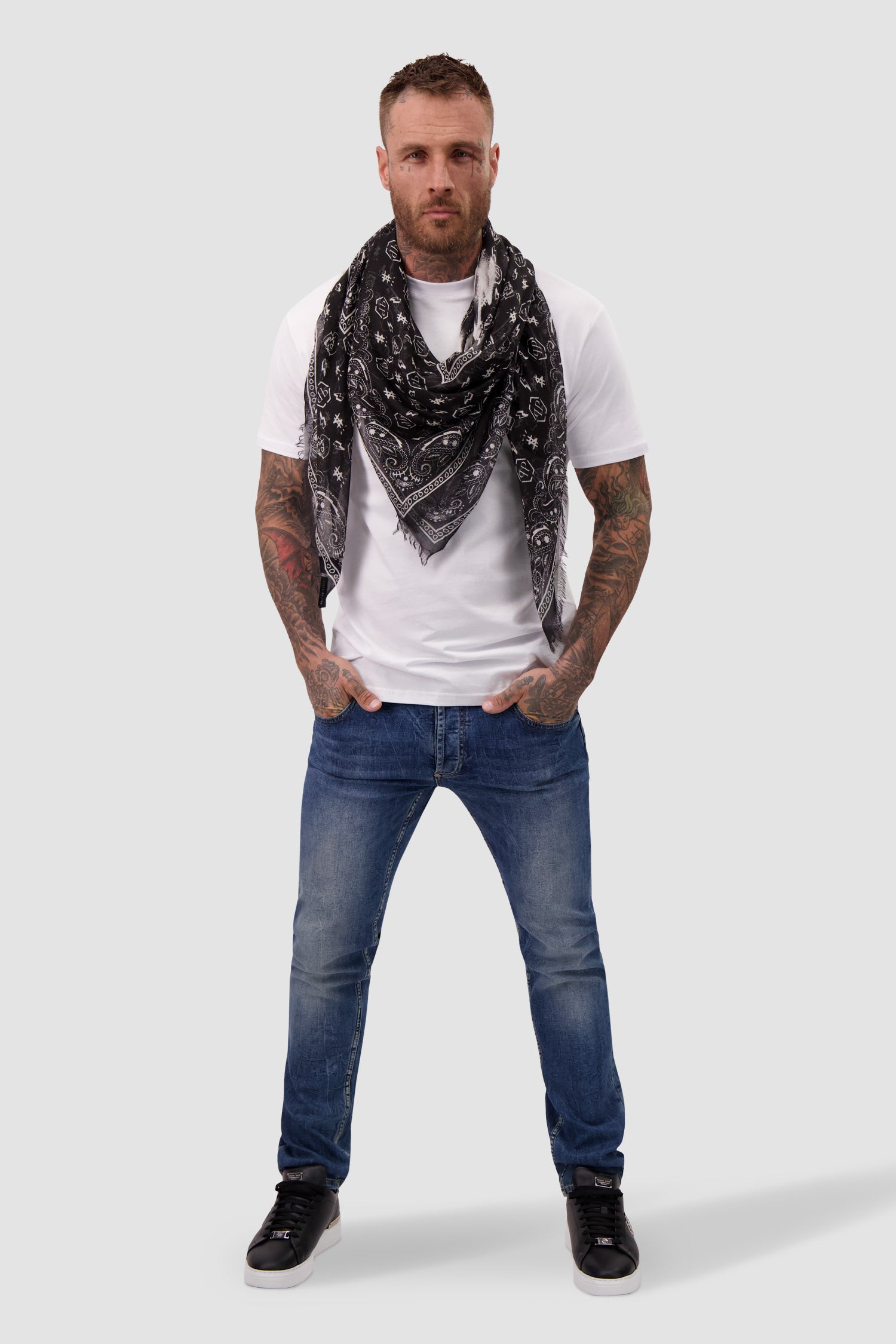 Philipp Plein Black Monogram Scarf
