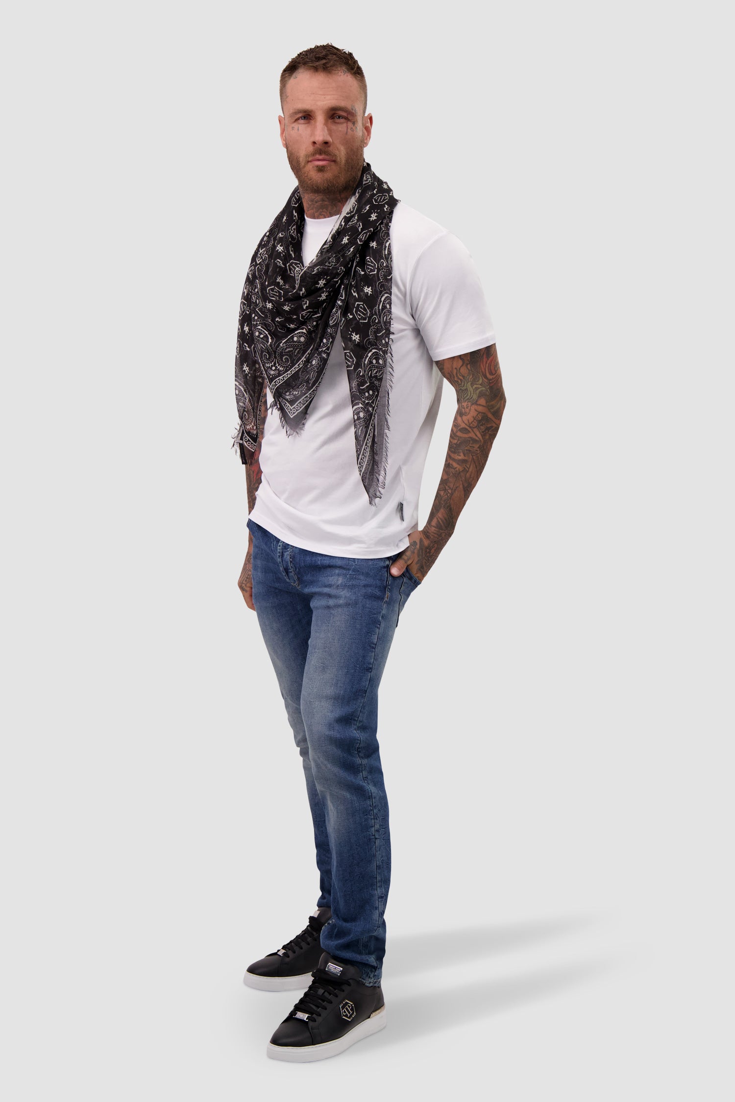 Philipp Plein Black Monogram Scarf