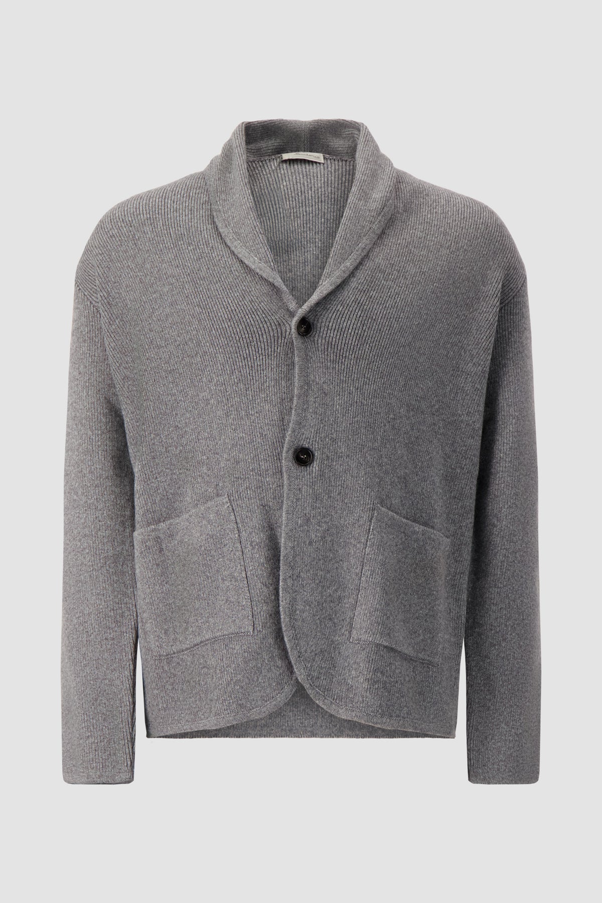 Sartorio Grey Wool Cashmere Ribbed Shawl Collar Cardigan