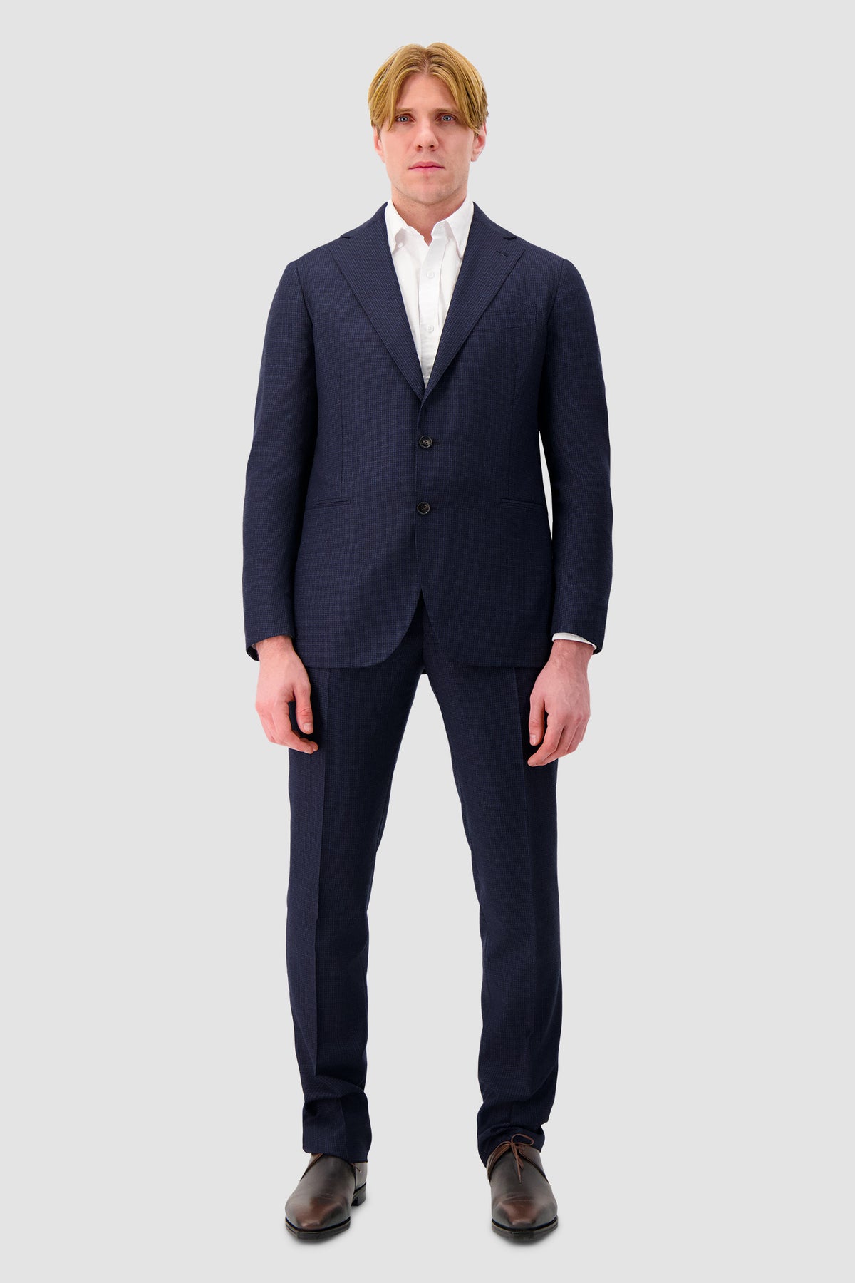 Luigi Borrelli Navy Wool Micro Houndstooth Suit