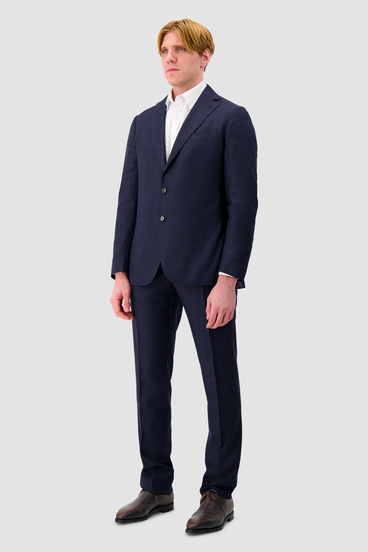 Luigi Borrelli Navy Wool Micro Houndstooth Suit
