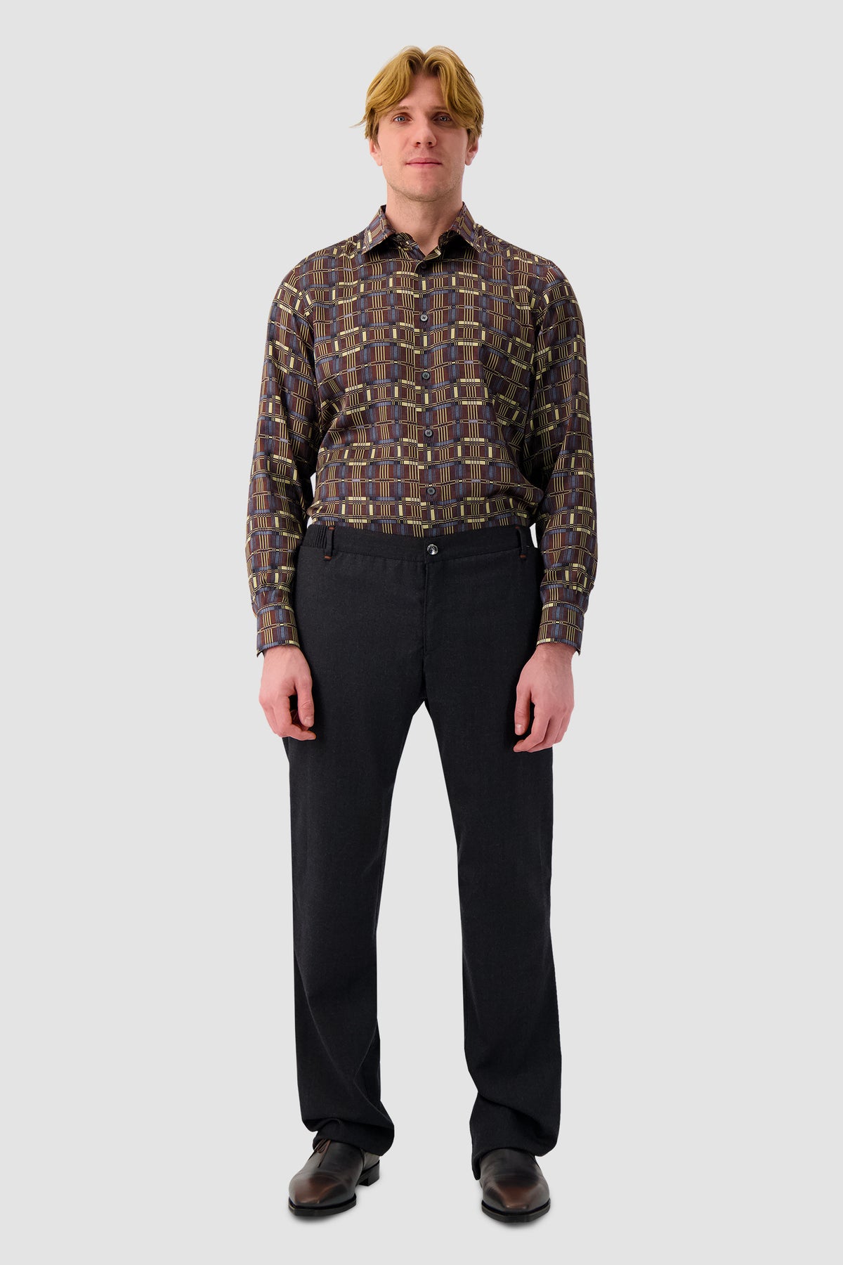 Zilli Brown Print Silk Dress Shirt