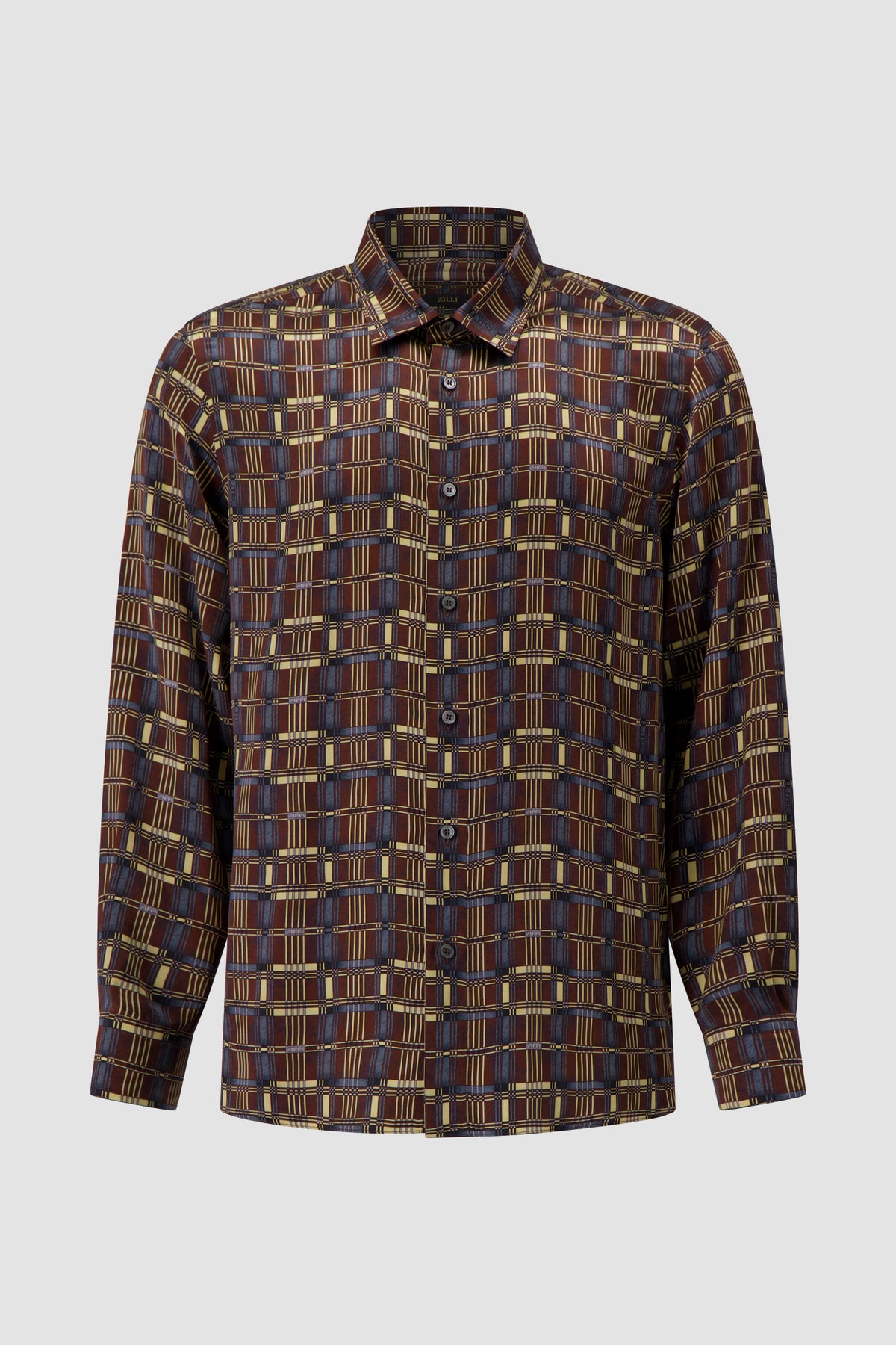 Zilli Brown Print Silk Dress Shirt