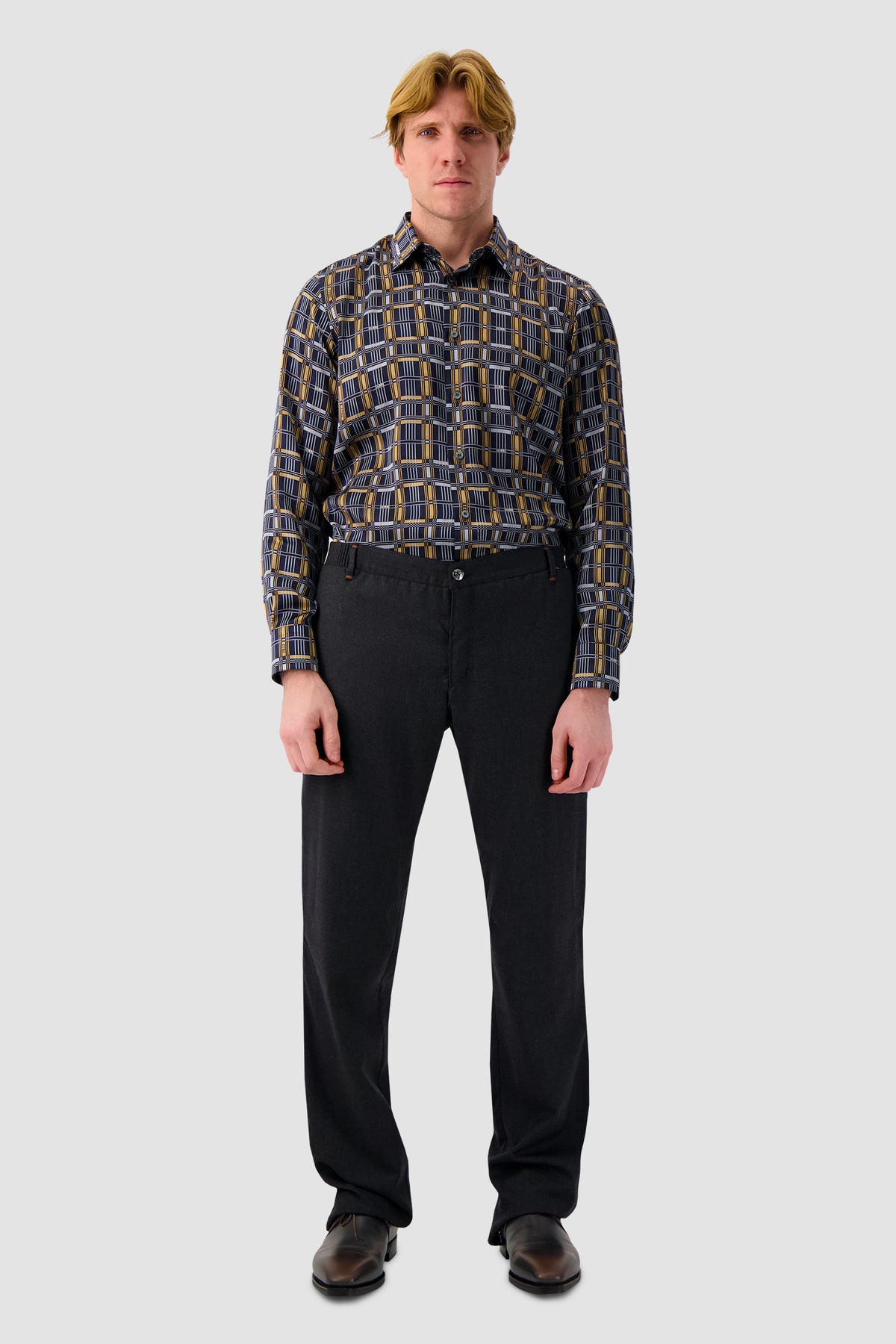 Zilli Navy Print Silk Dress Shirt