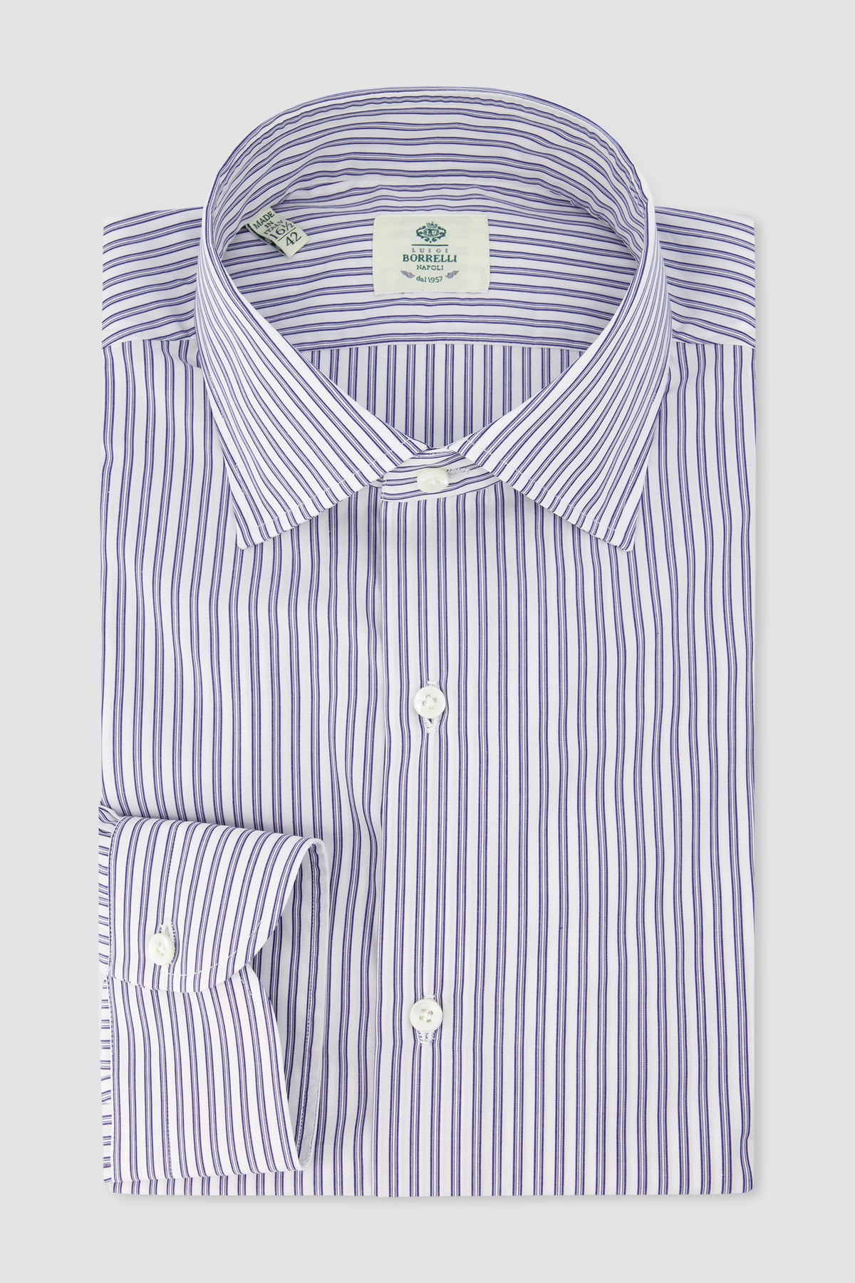 Luigi Borrelli Blue Cotton Stripe Dress Shirt