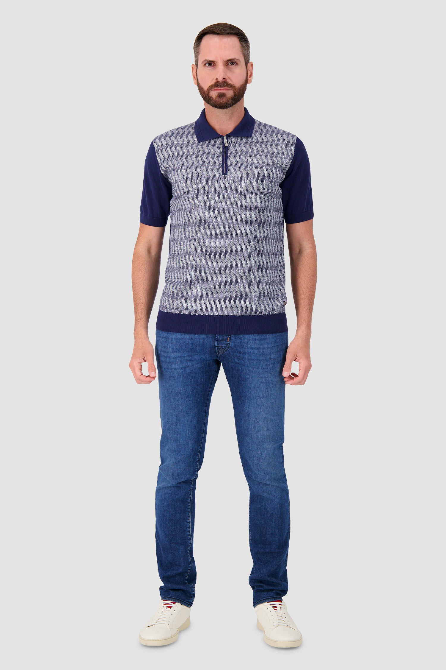 Pashmere Navy/White Zip Polo
