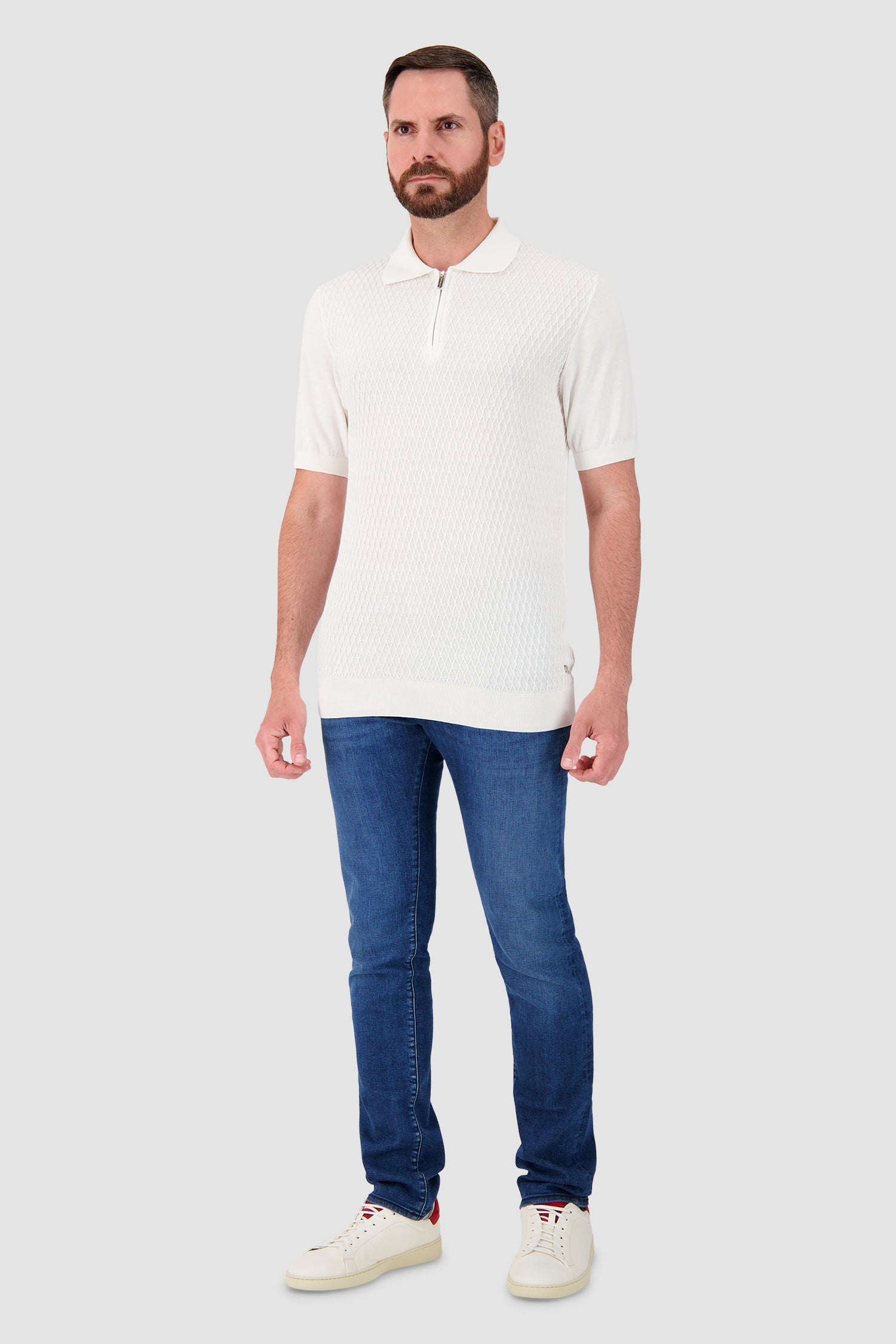 Pashmere White Textured Zip Polo
