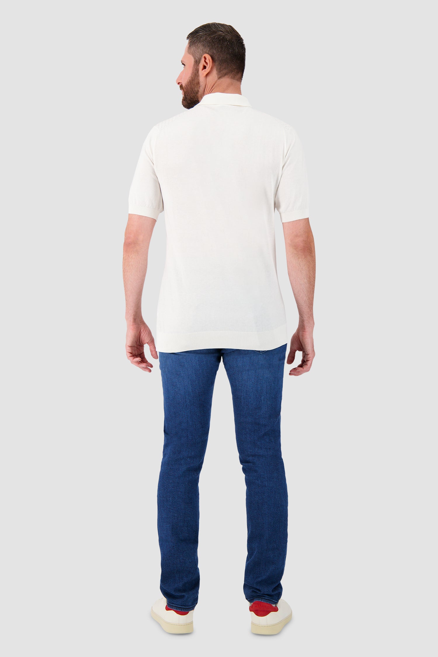 Pashmere White Textured Zip Polo
