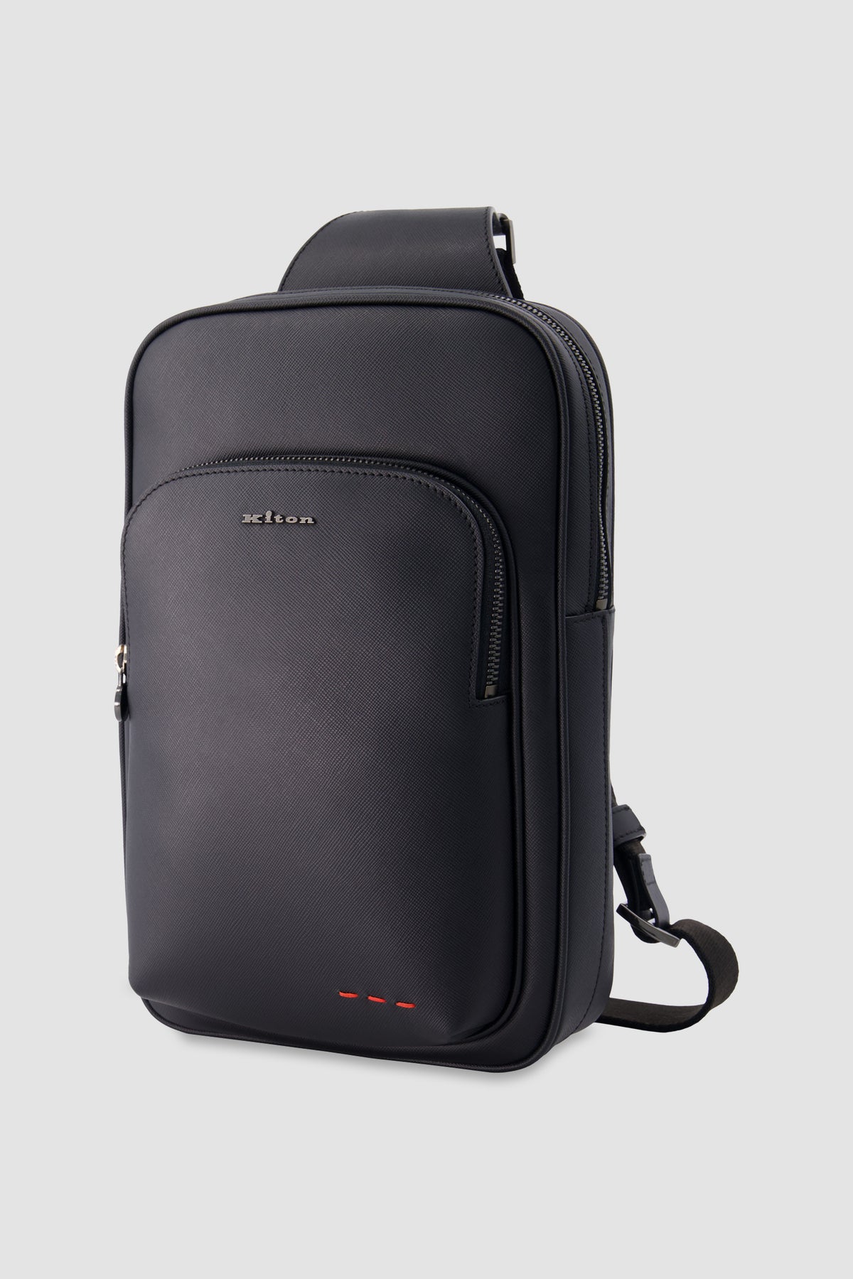 Kiton Black Saffiano Leather Crossbody Sling Bag