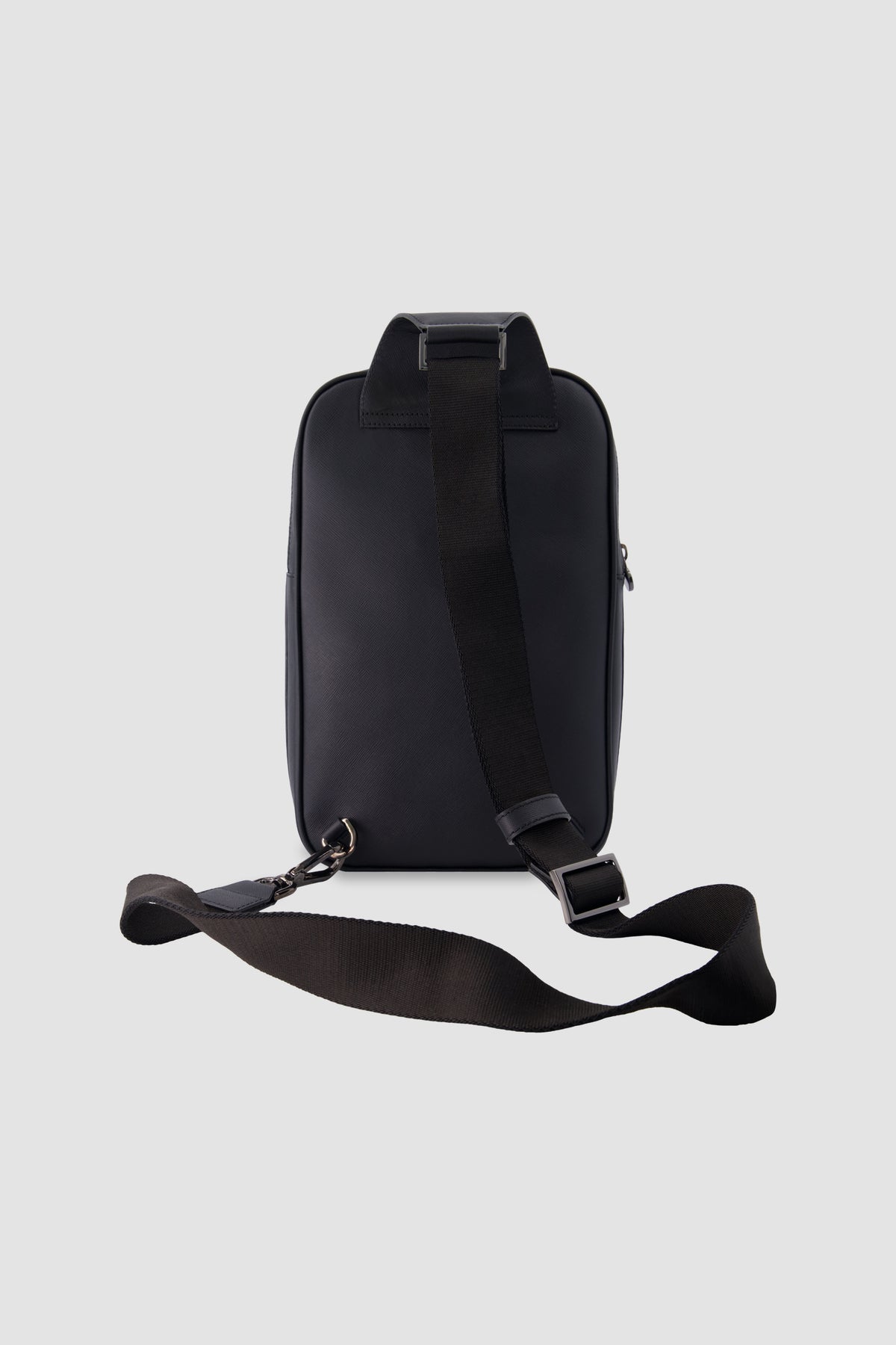 Kiton Black Saffiano Leather Crossbody Sling Bag
