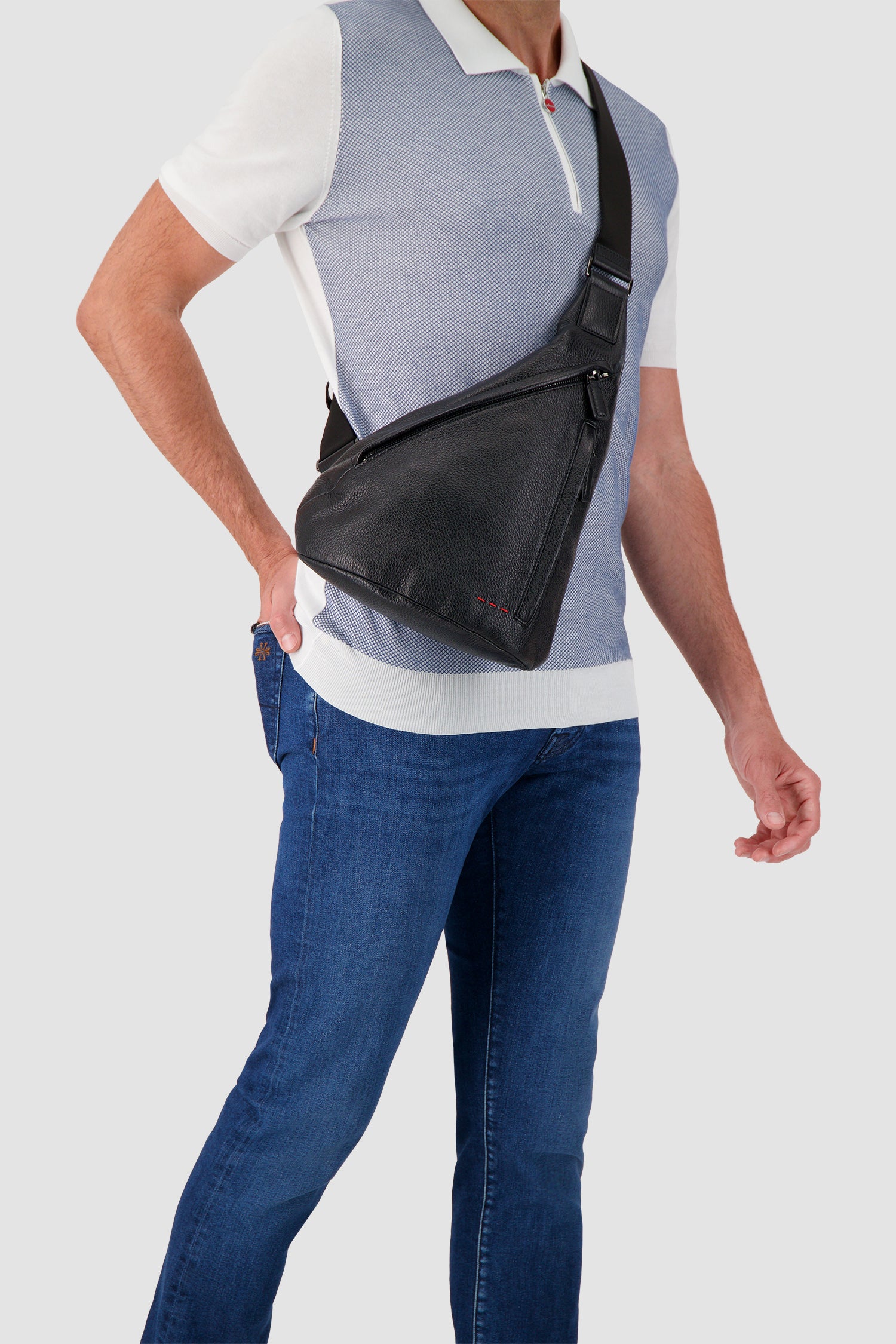 Kiton Black Deerskin Mono Crossbody