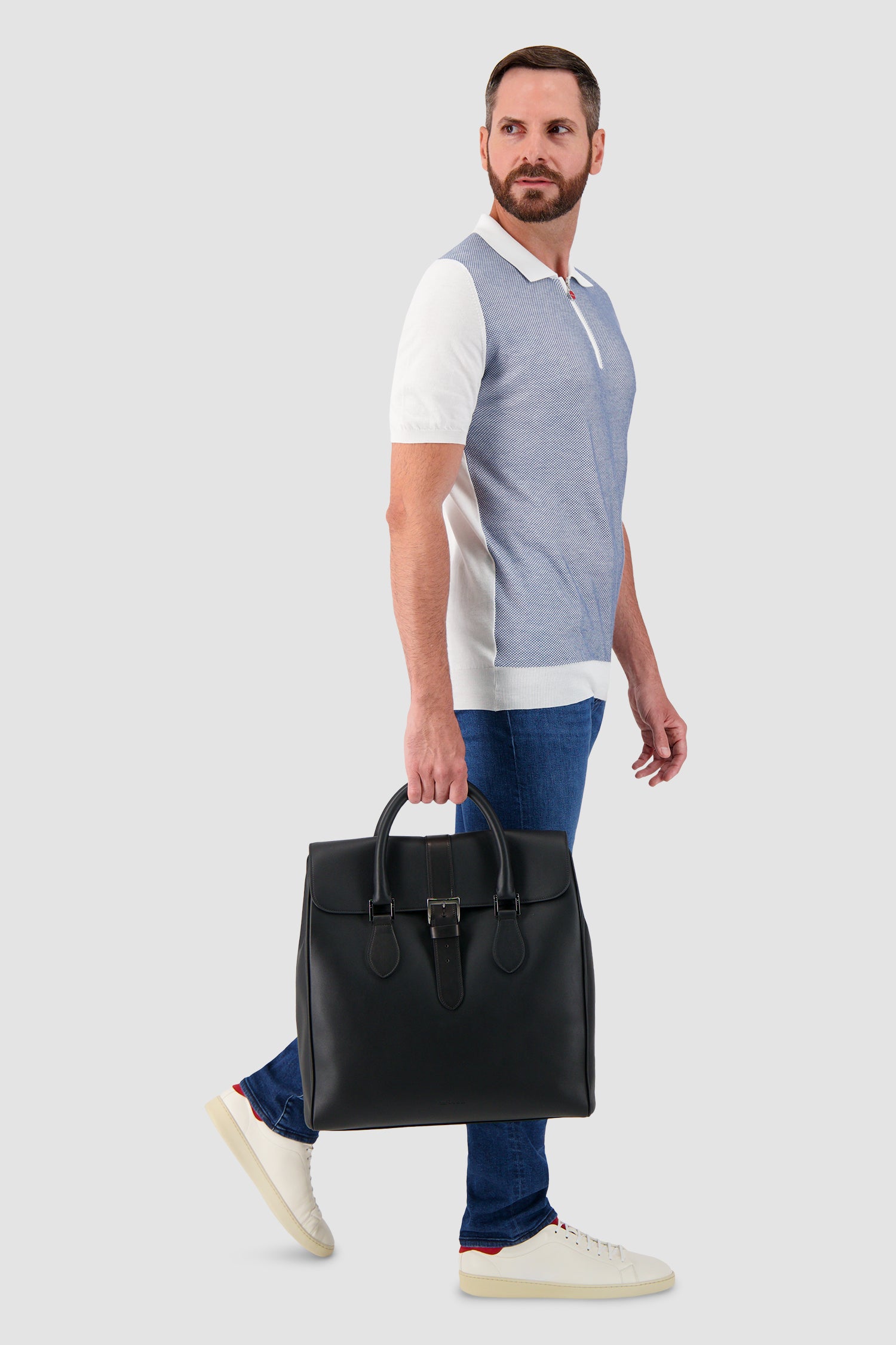 Kiton Black Calfskin Shopper Bag