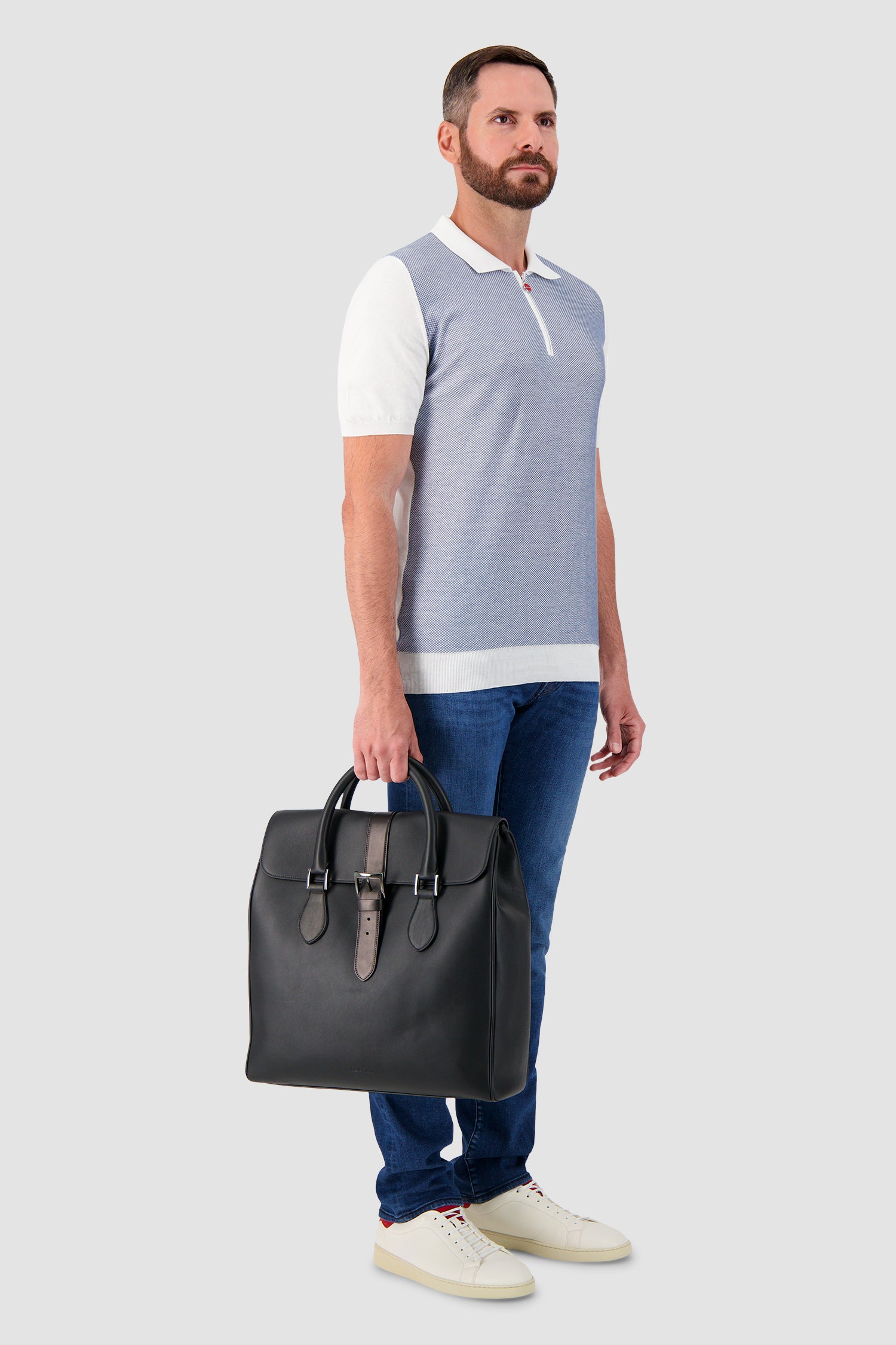 Kiton Black Calfskin Shopper Bag