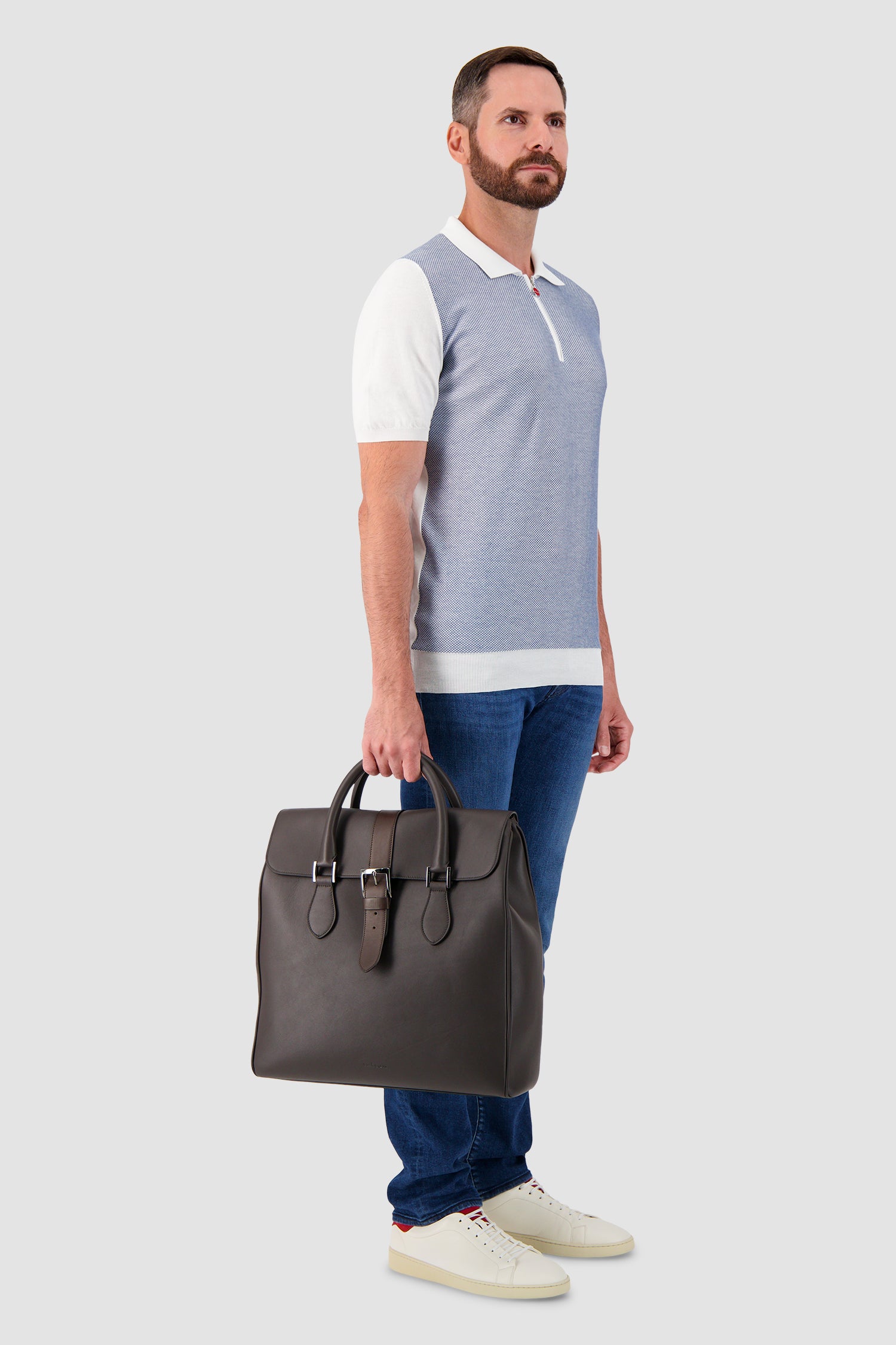 Kiton Brown Calfskin Shopper Bag
