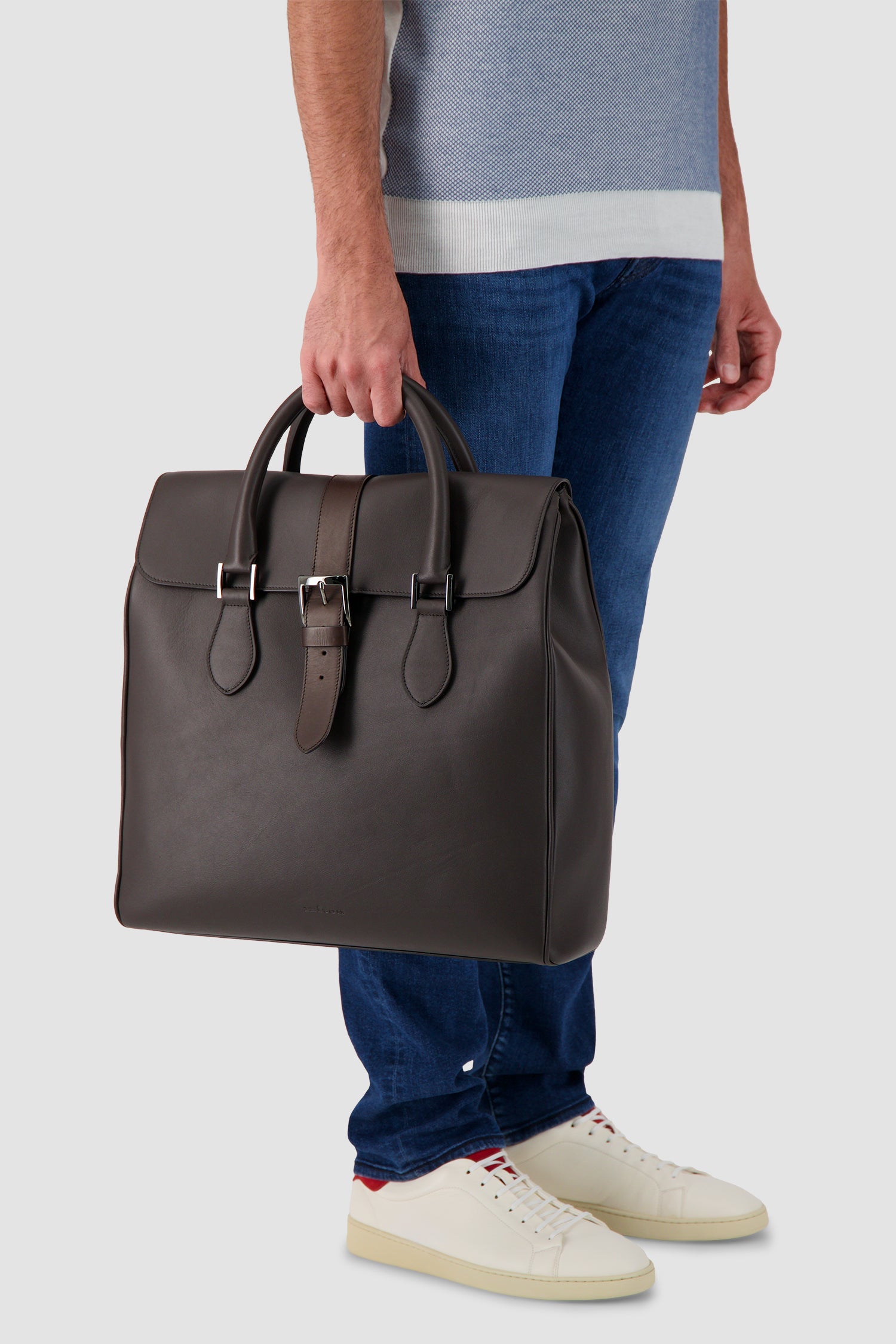 Kiton Brown Calfskin Shopper Bag