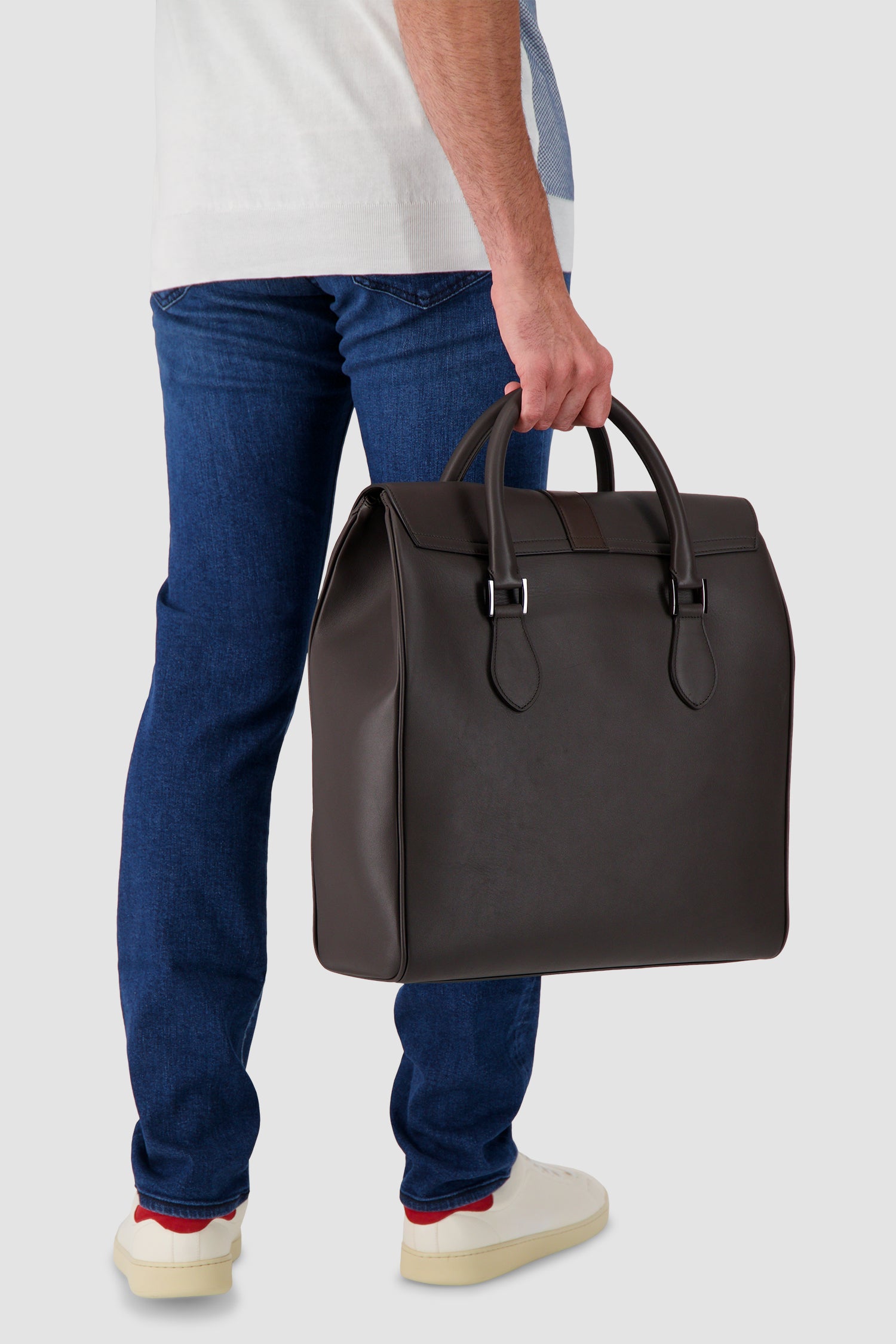 Kiton Brown Calfskin Shopper Bag
