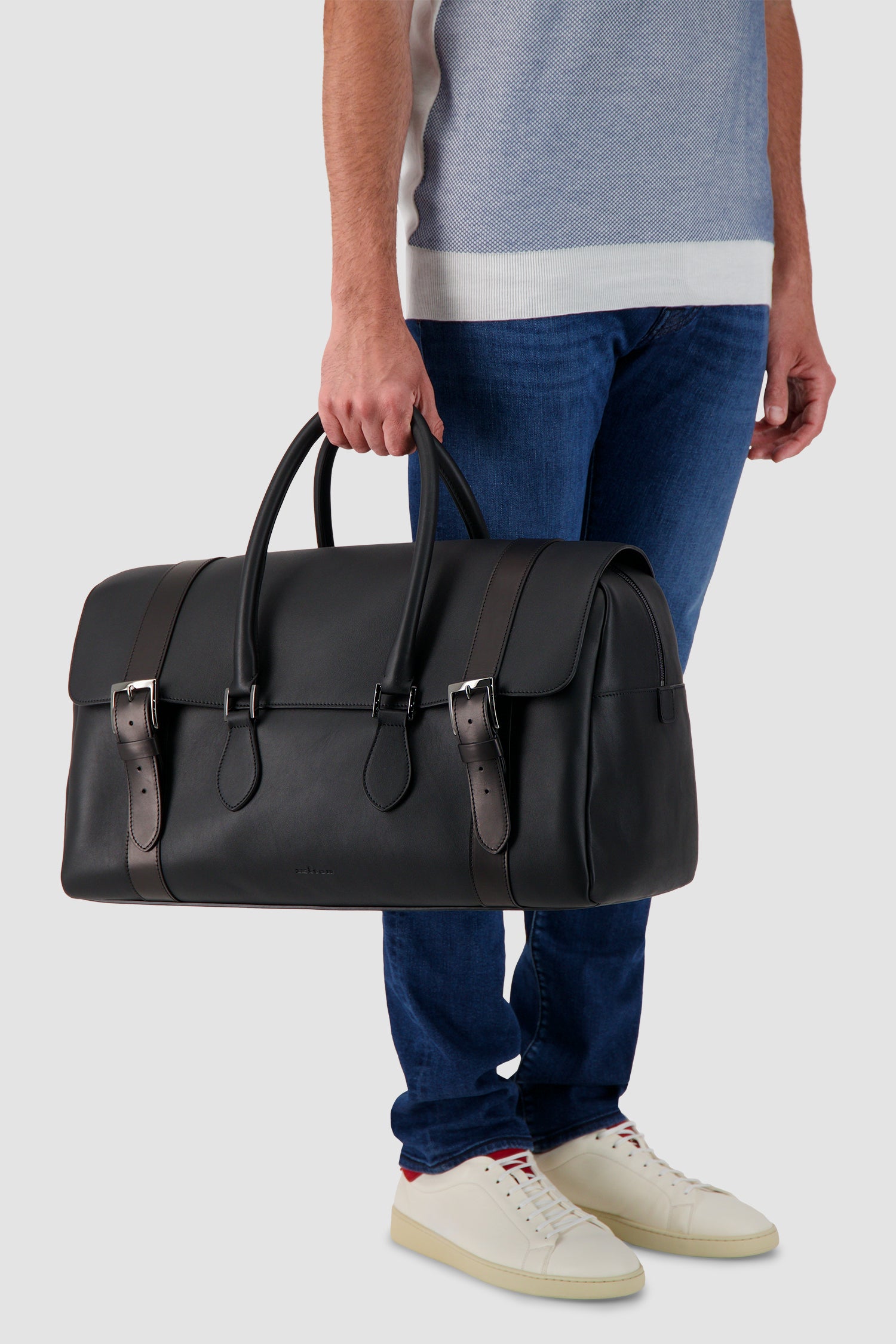 Kiton Black Calfskin Shopper Bag