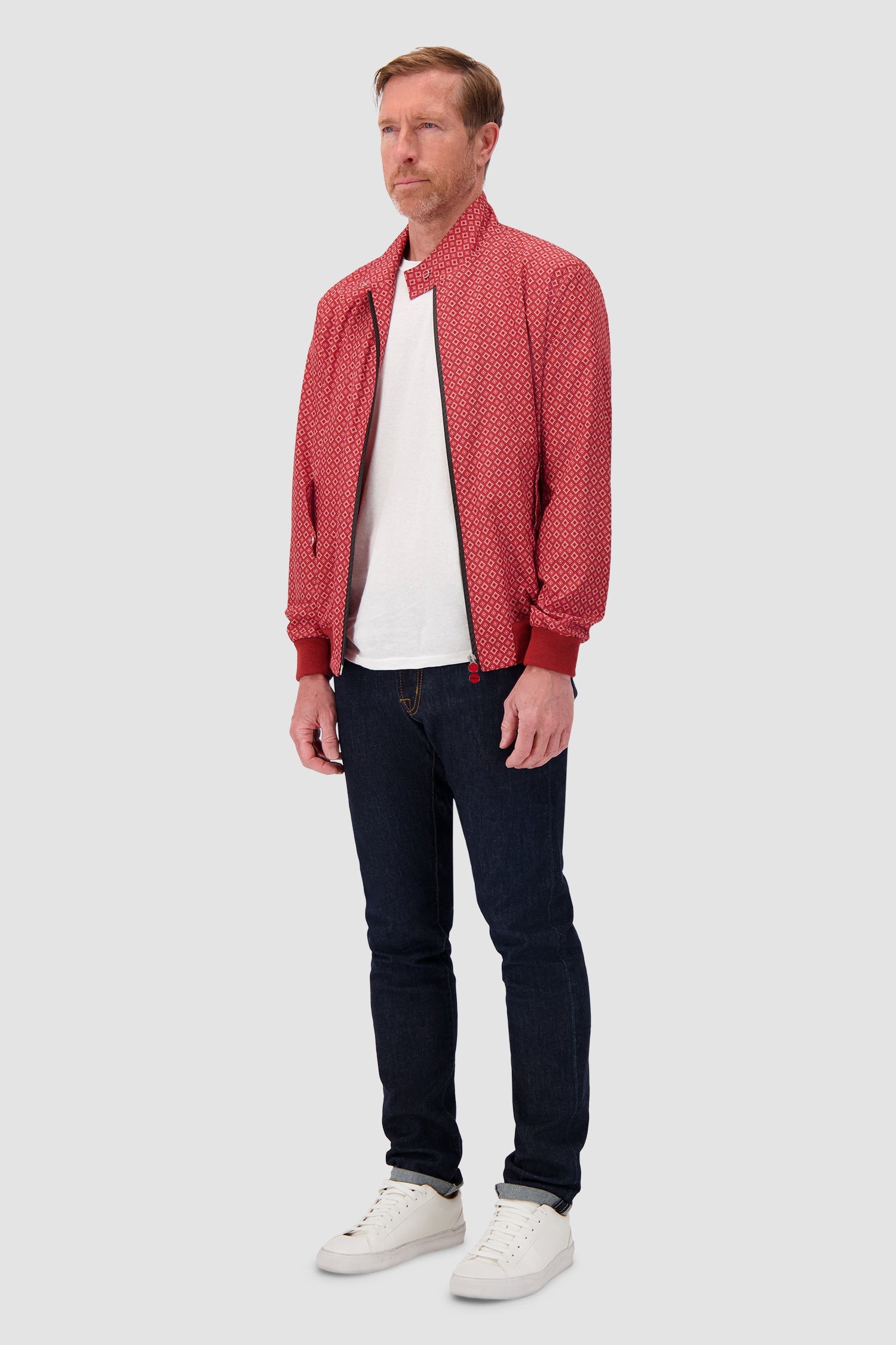 Kiton Red Geometric Print Zip Jacket