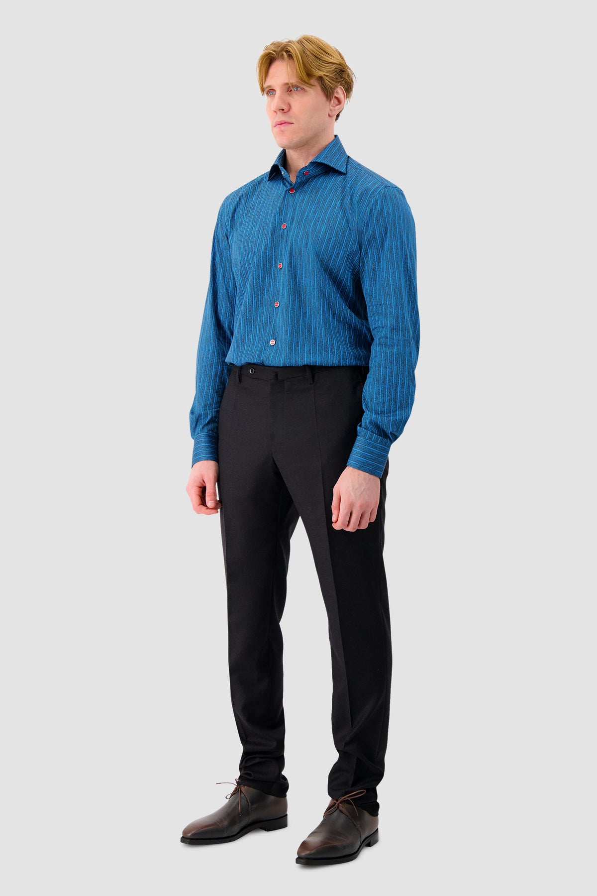 Kiton Blue Vertical Stripe Print Dress Shirt