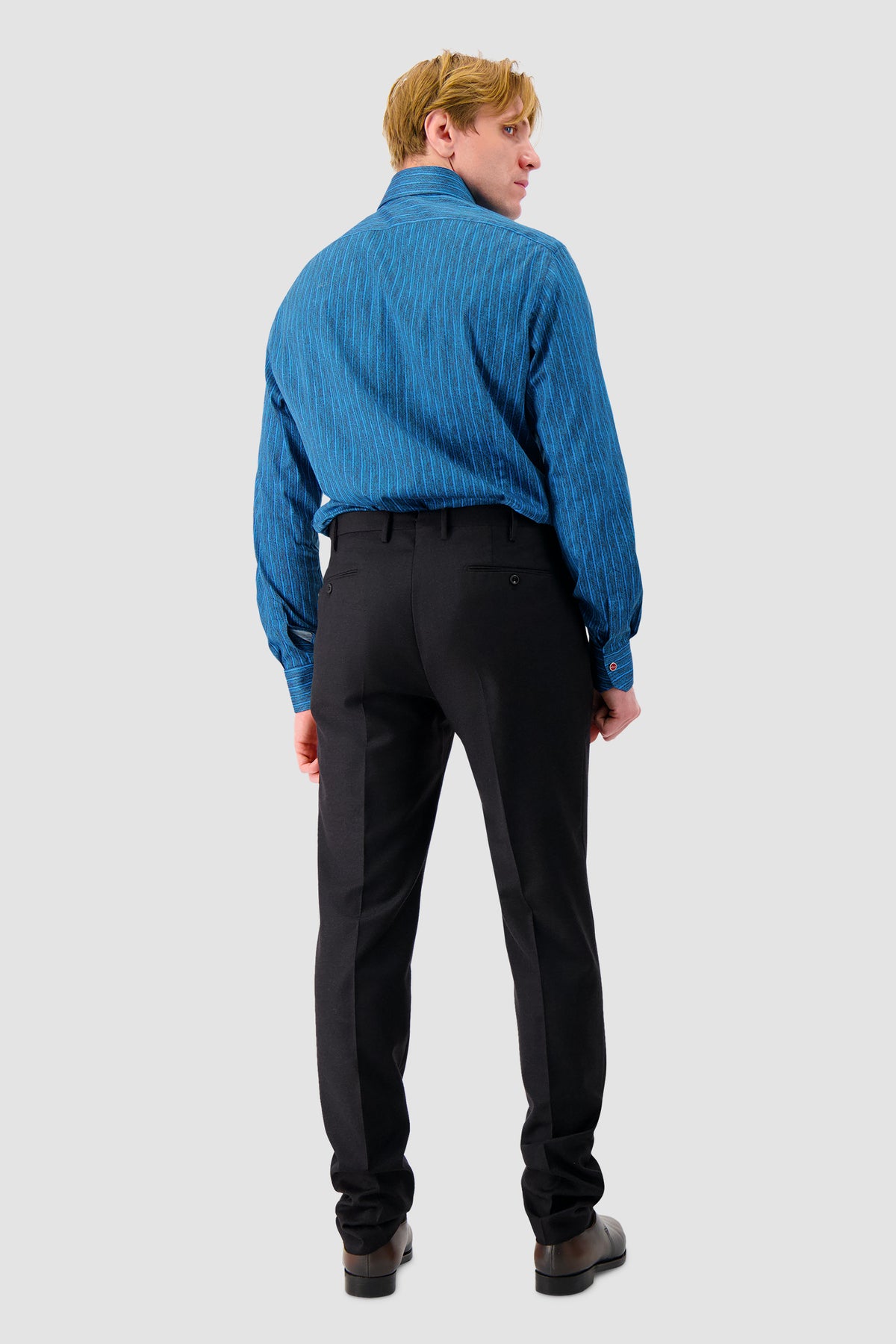 Kiton Blue Vertical Stripe Print Dress Shirt