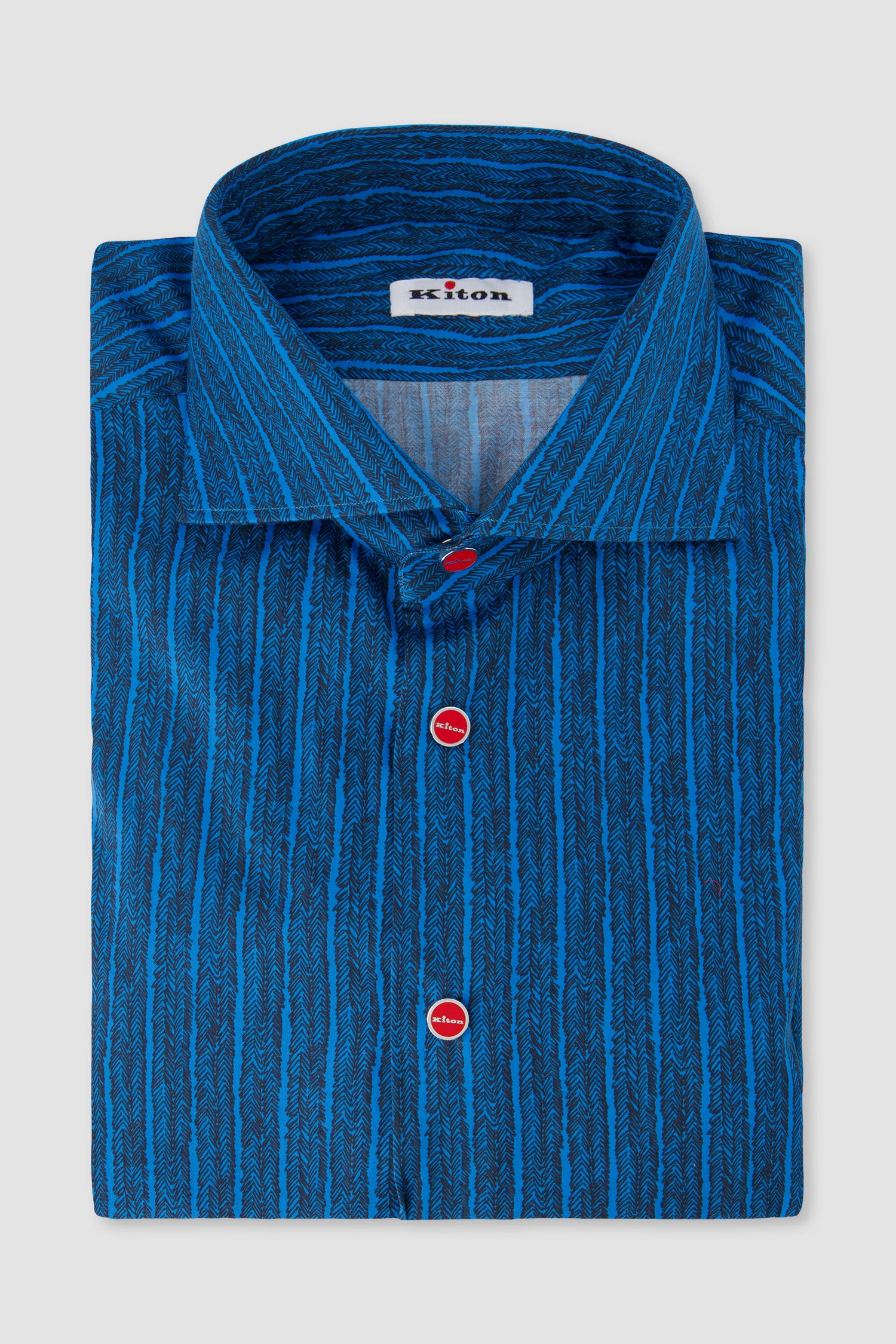 Kiton Blue Vertical Stripe Print Dress Shirt