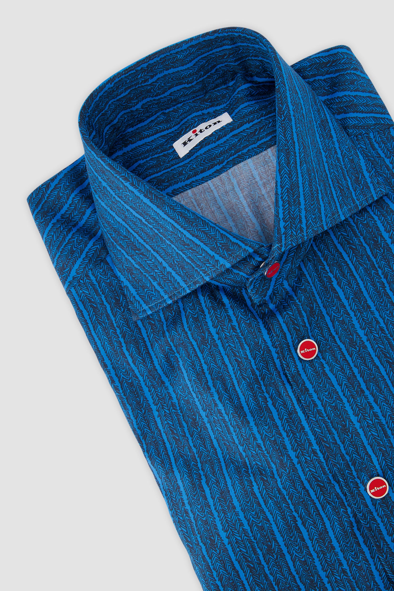 Kiton Blue Vertical Stripe Print Dress Shirt