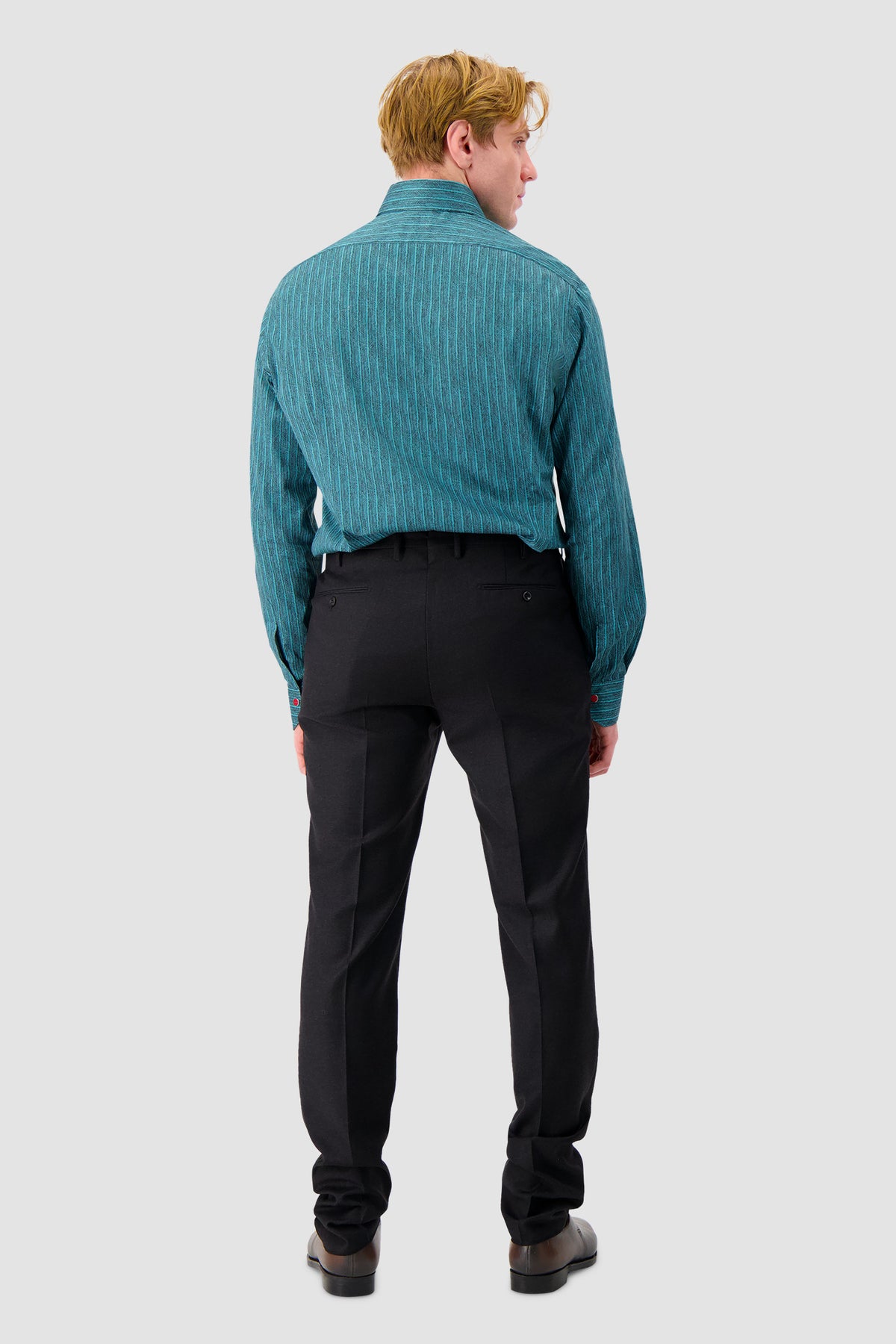 Kiton Teal Vertical Stripe Print Dress Shirt