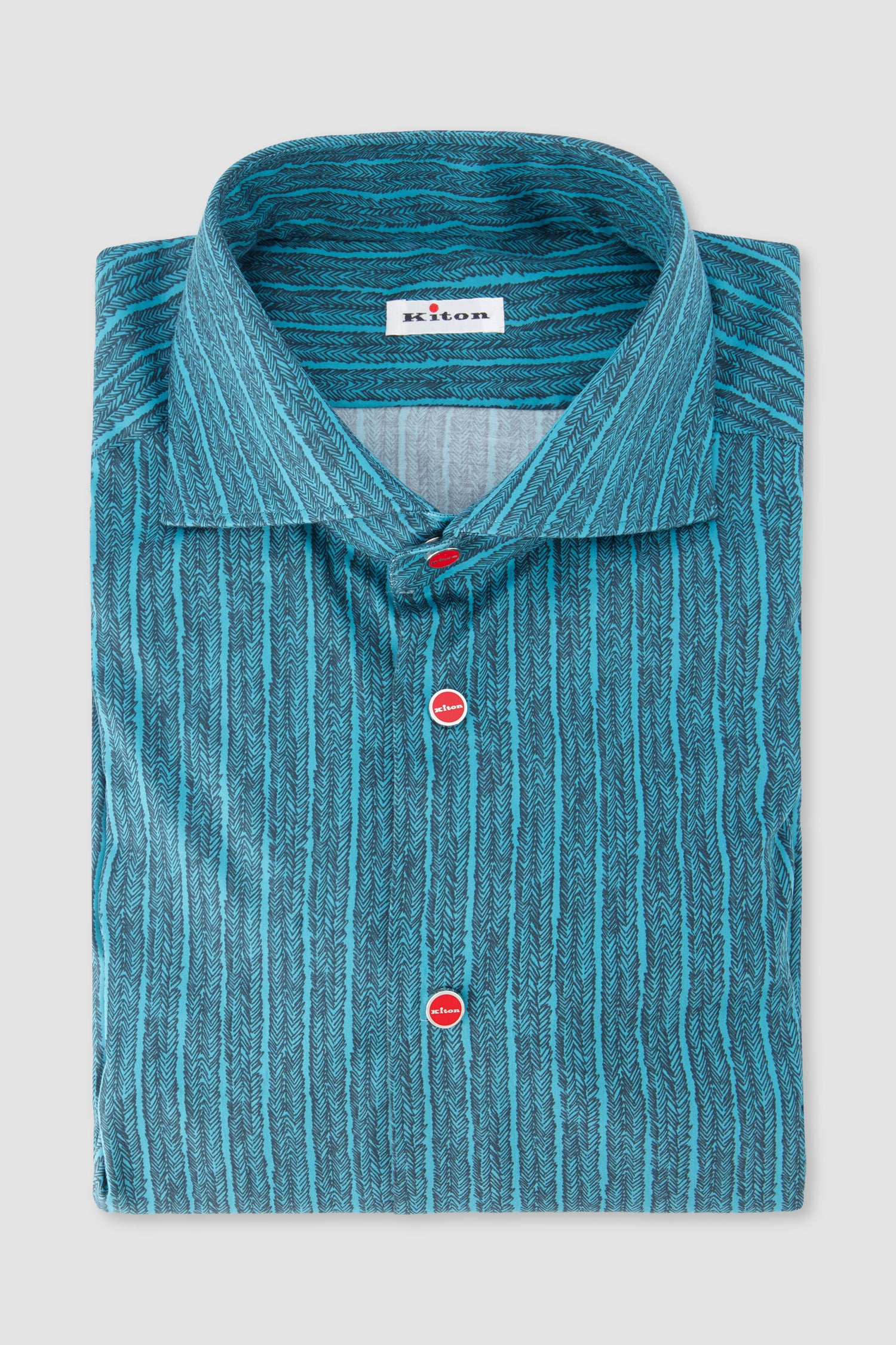 Kiton Teal Vertical Stripe Print Dress Shirt