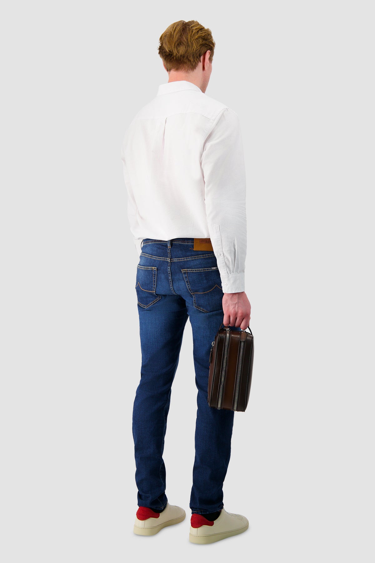 Santoni Brown Leather Doube-Zip Travel Case