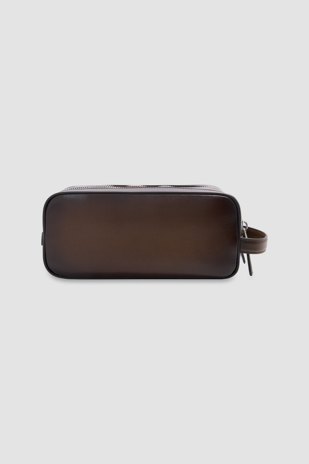 Santoni Brown Leather Doube-Zip Travel Case