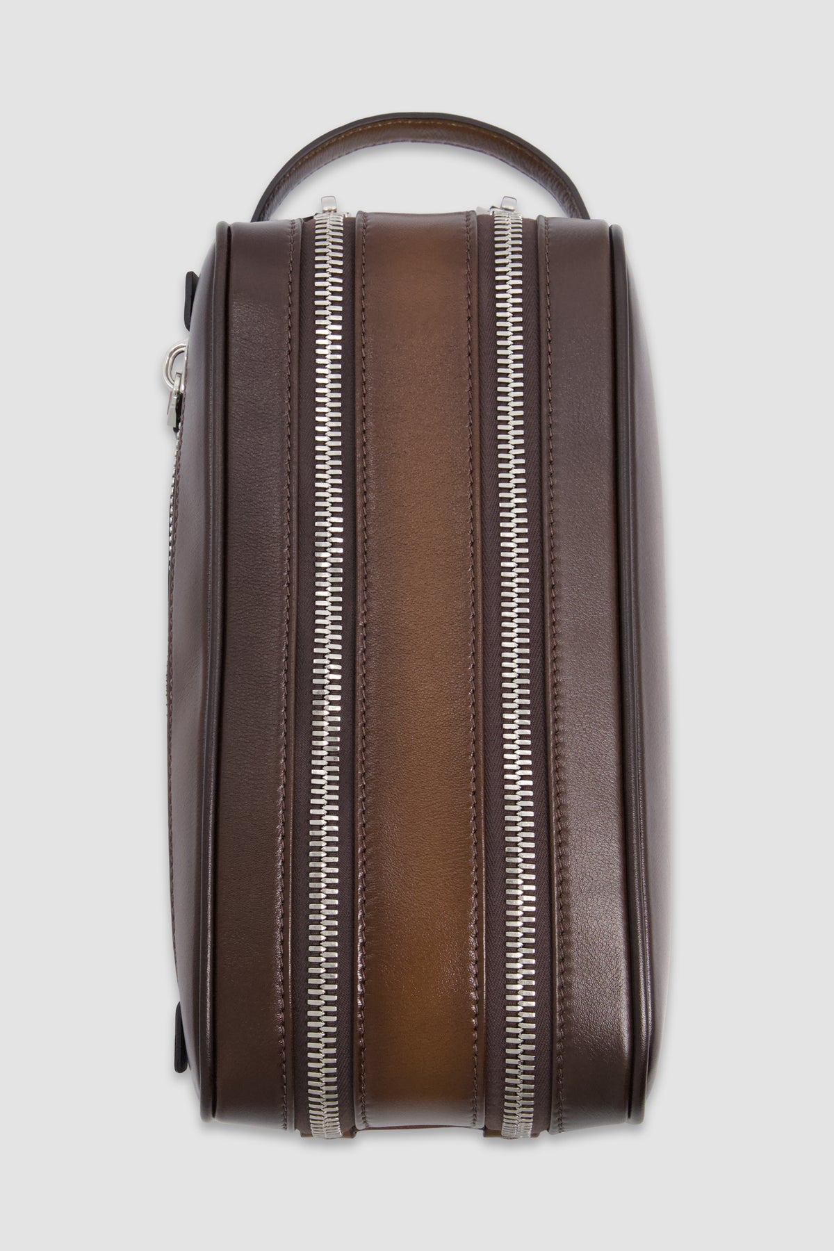 Santoni Brown Leather Doube-Zip Travel Case