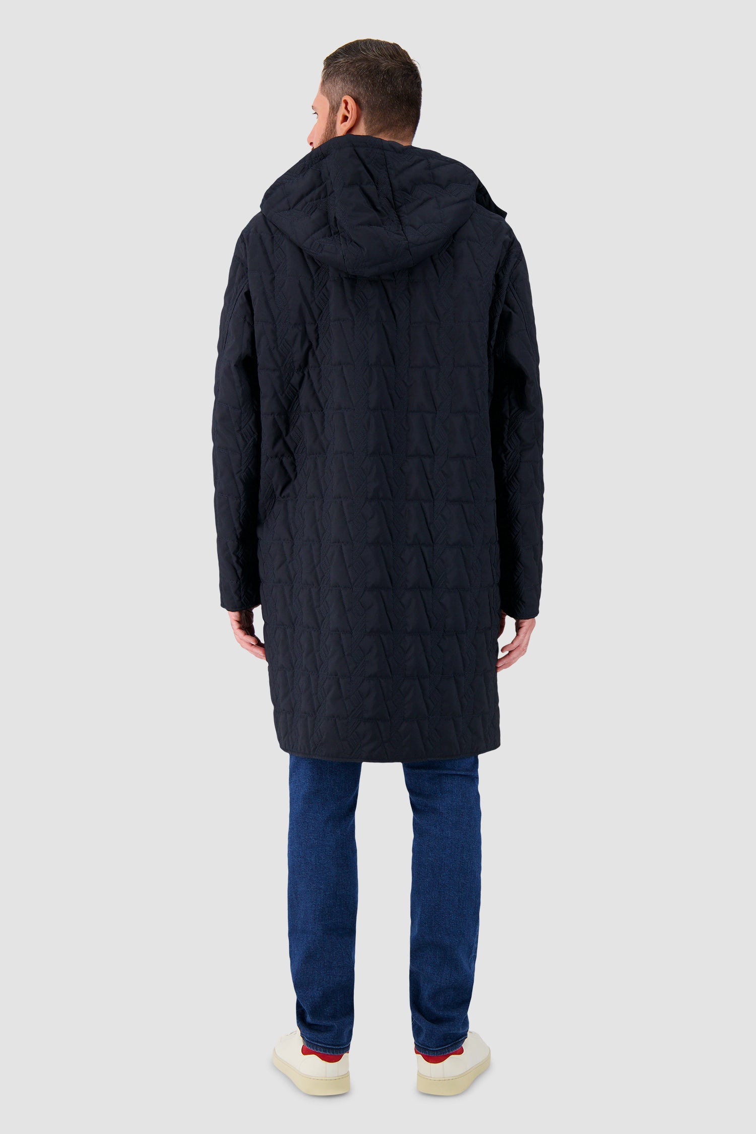 Kiton Navy Quilted Hooded Overcoat