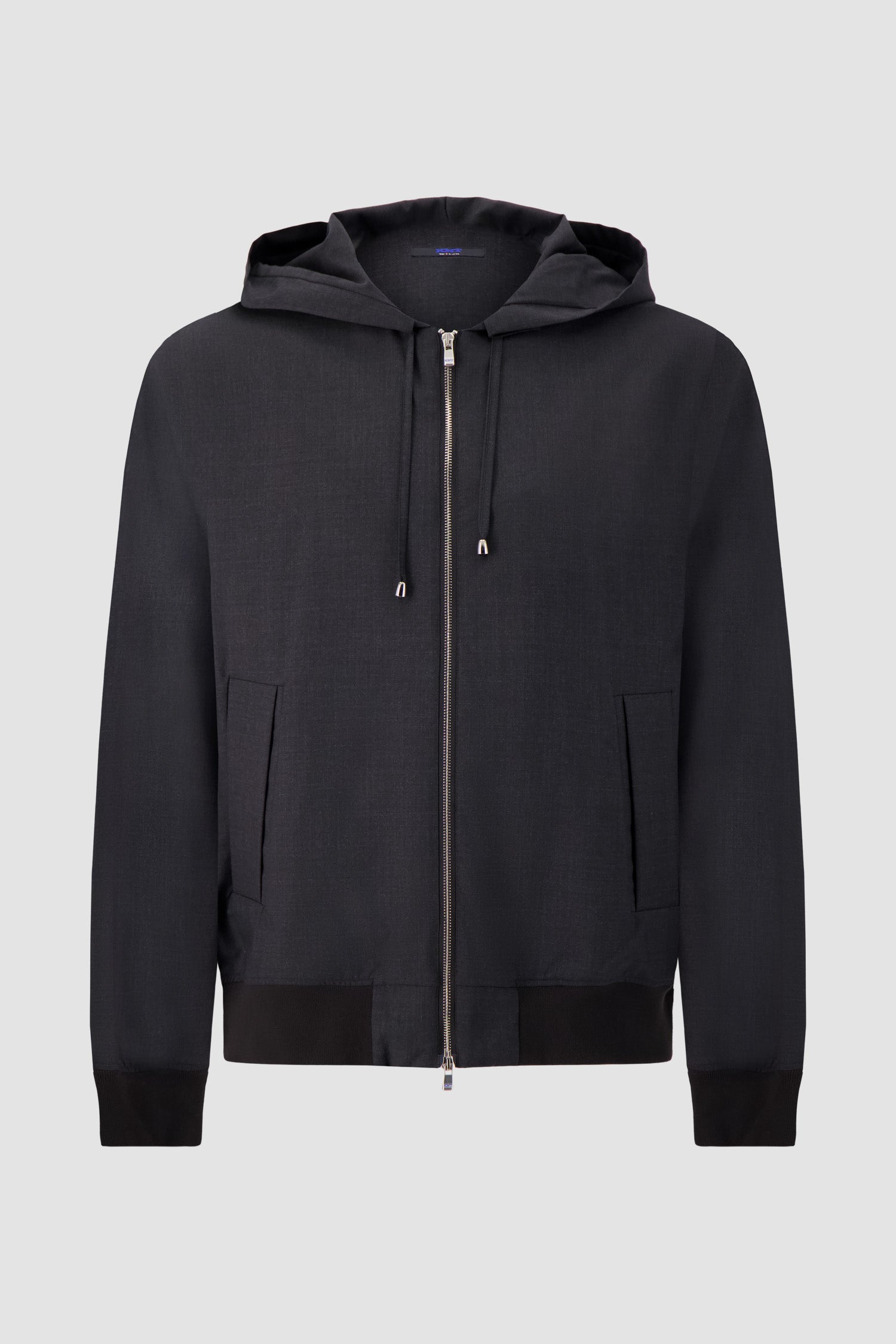 Kiton Black Hooded Zip Bomber Jacket