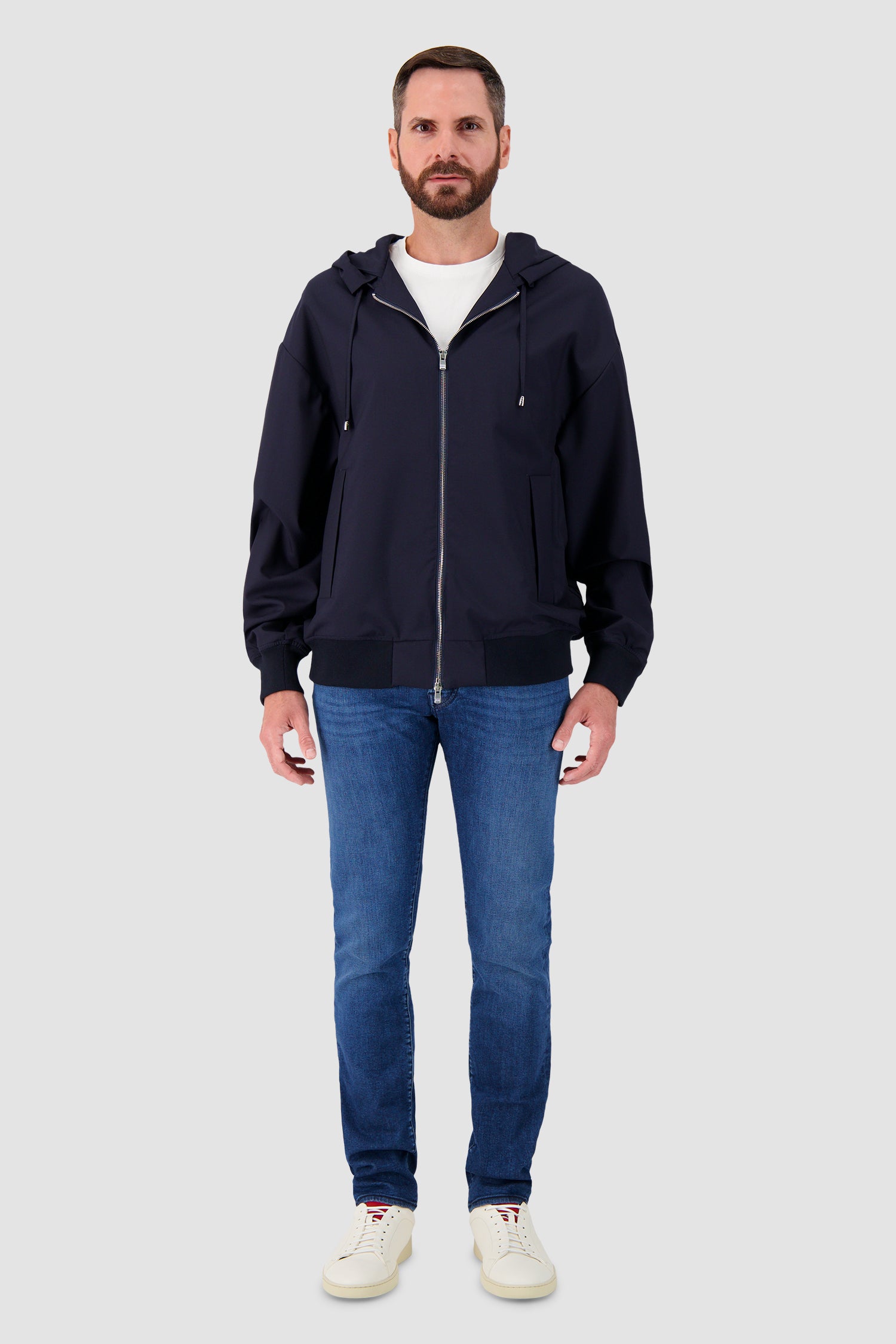 Kiton Black Hooded Zip Bomber Jacket