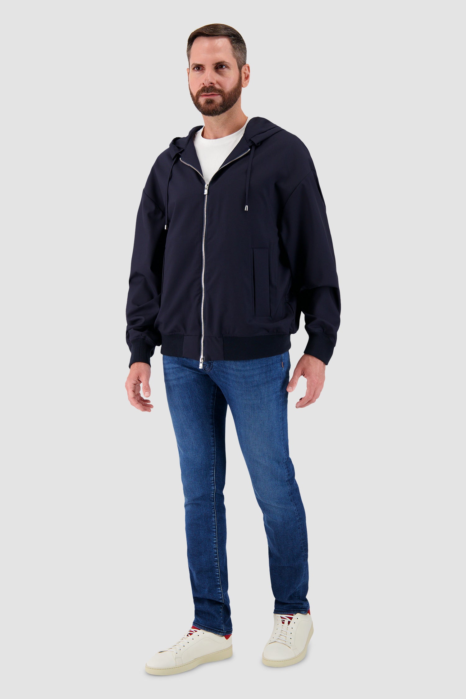 Kiton Black Hooded Zip Bomber Jacket