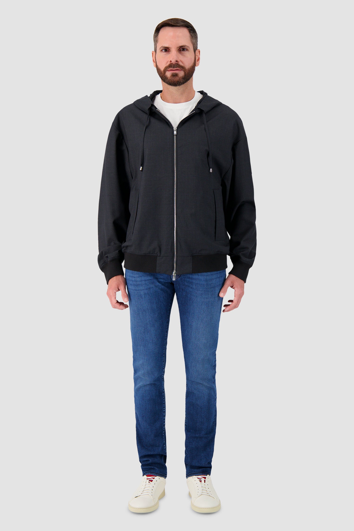 Kiton Navy Hooded Zip Bomber Jacket