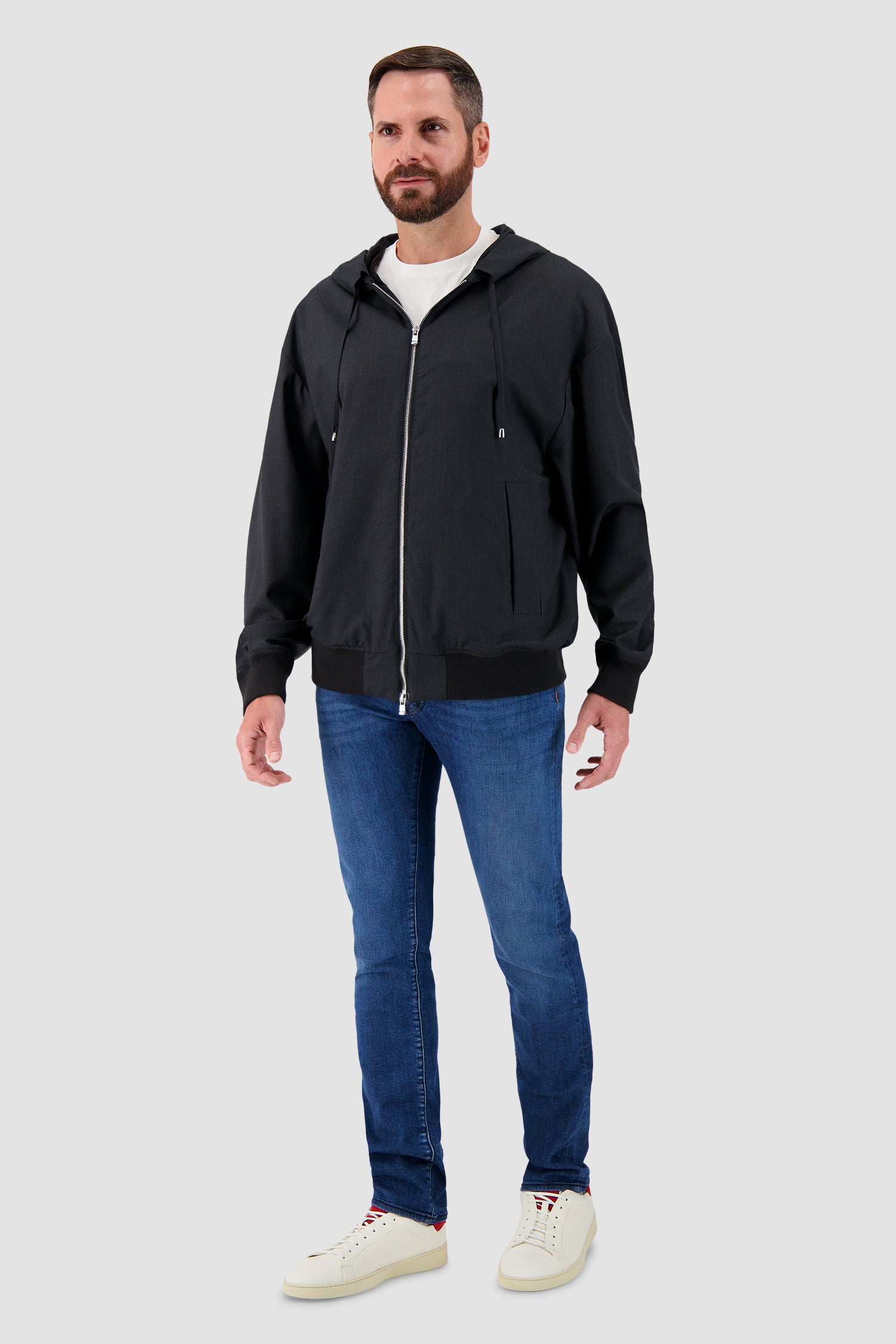 Kiton Navy Hooded Zip Bomber Jacket