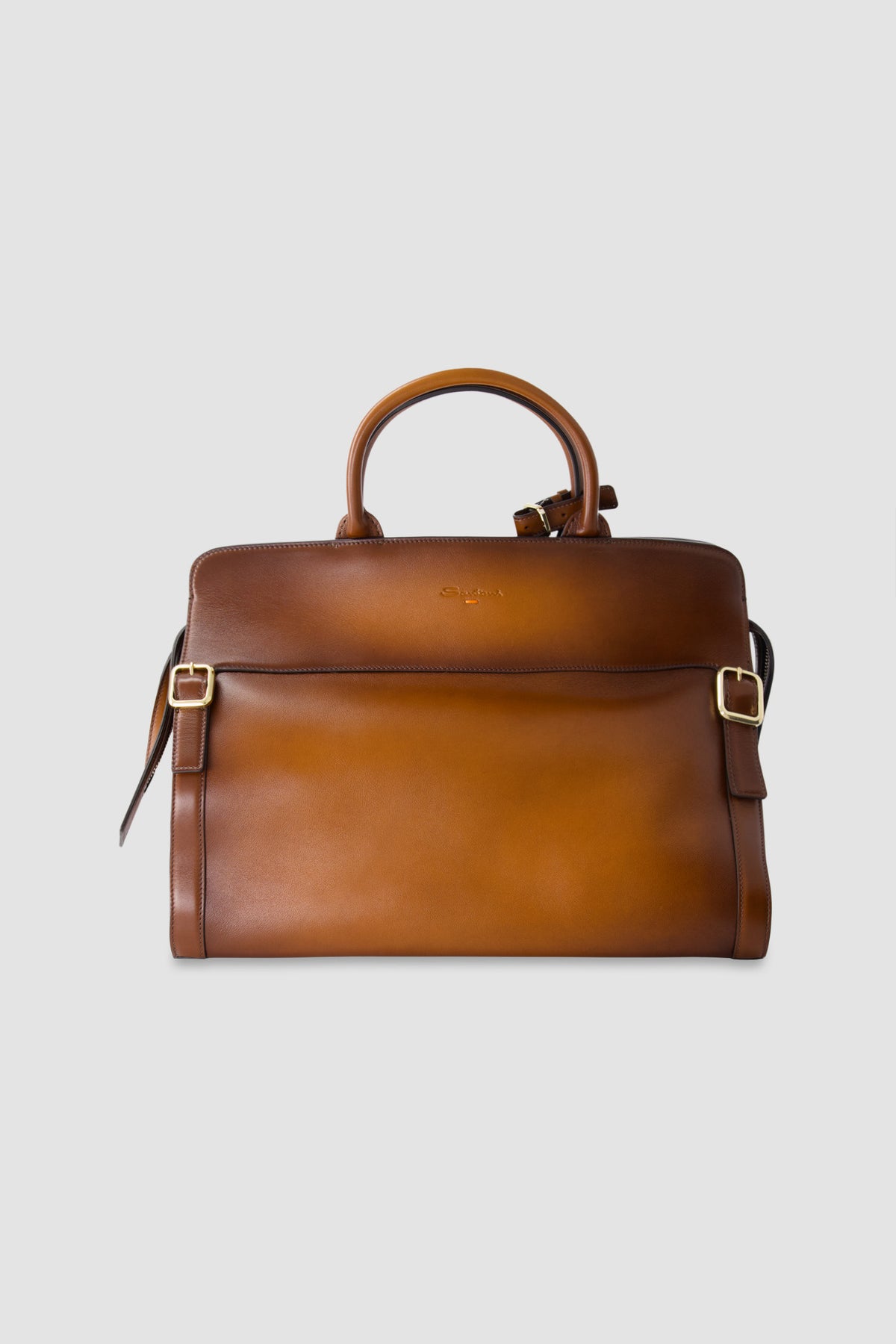 Santoni Cognac Leather Business Bag