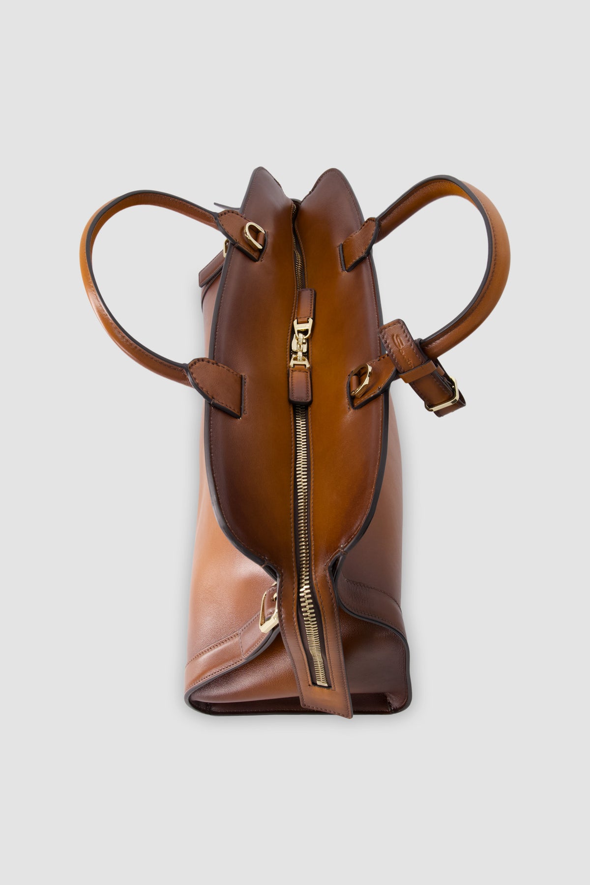 Santoni Cognac Leather Business Bag